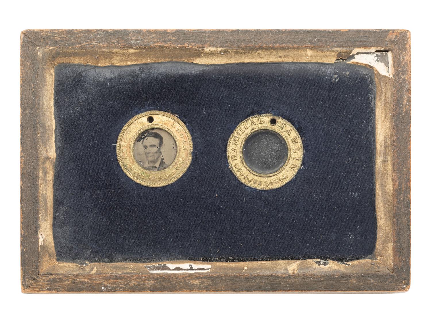 [LINCOLN, Abraham (1809-1865)]. Lincoln and Hamlin 1860 campaign ferrotypes. [ With: ] Miniature portrait of Lincoln.