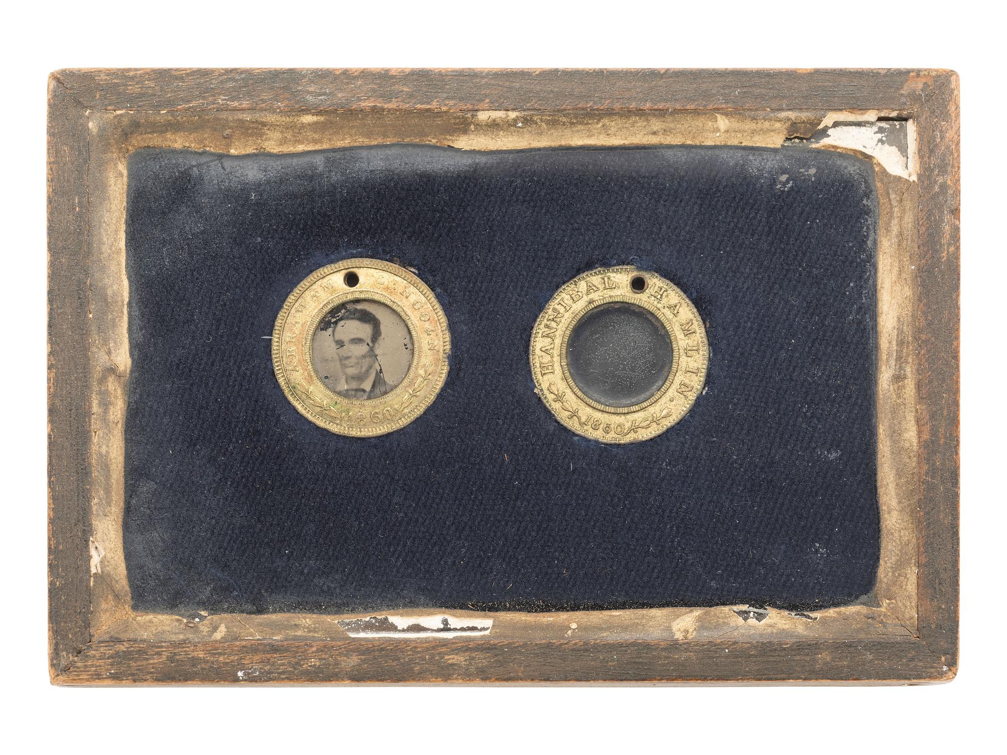 [LINCOLN, Abraham (1809-1865)]. Lincoln and Hamlin 1860 campaign ferrotypes. [ With: ] Miniature portrait of Lincoln.