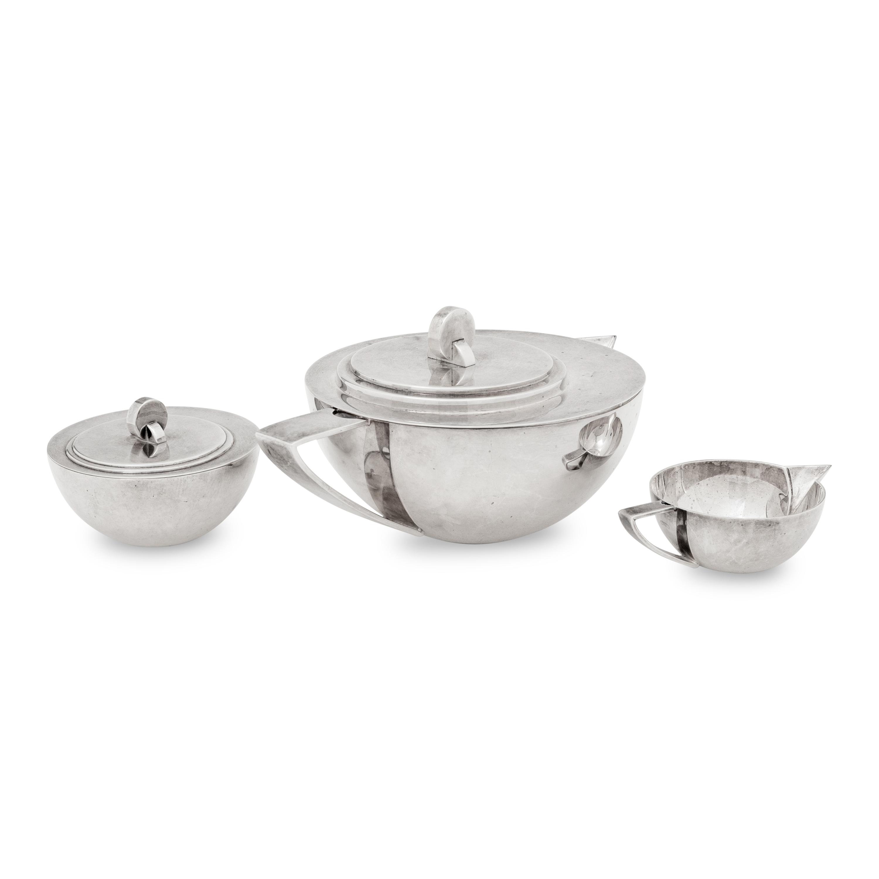 An Ercuis Silver-Plate Three-Piece Tea Service