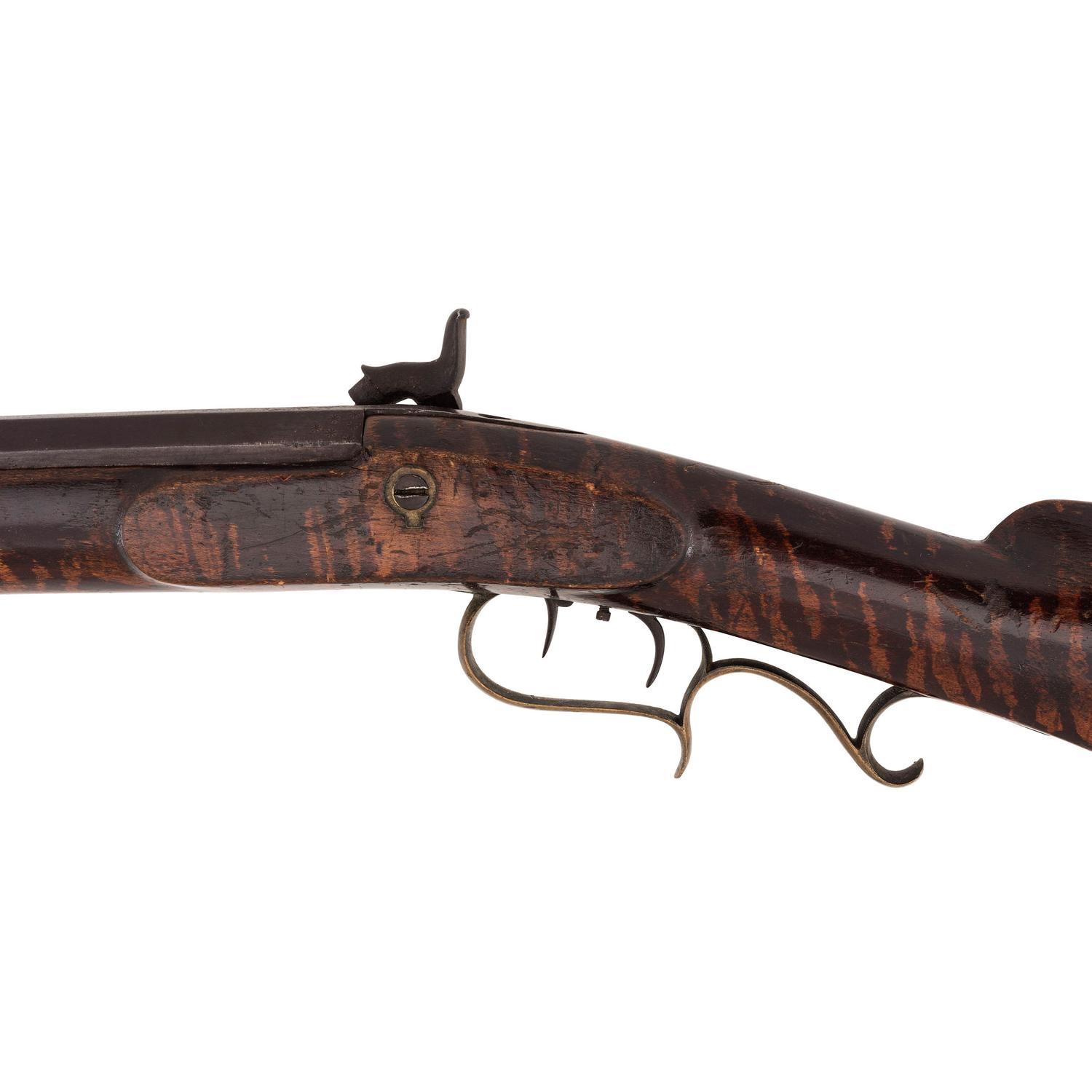 Percussion Plains Rifle with Brass Lock Marked Golcher & Butler Attributed to Tryon