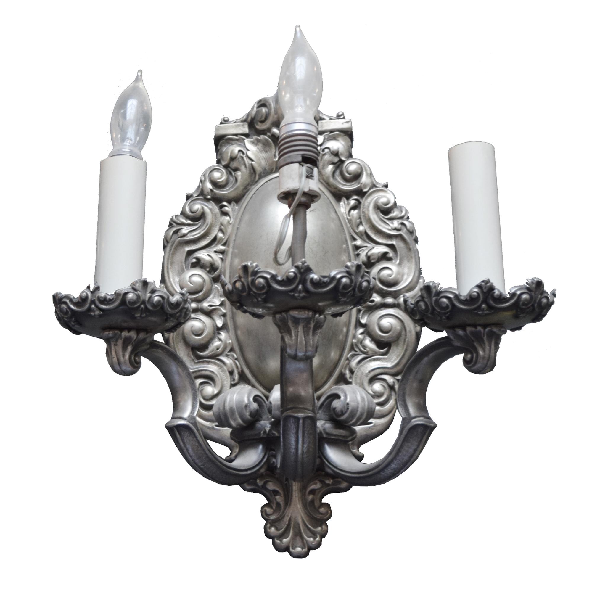 A Pair of Caldwell Silvered Brass Sconces 9" W x 10" D x 15" H — United States, Circa 1900