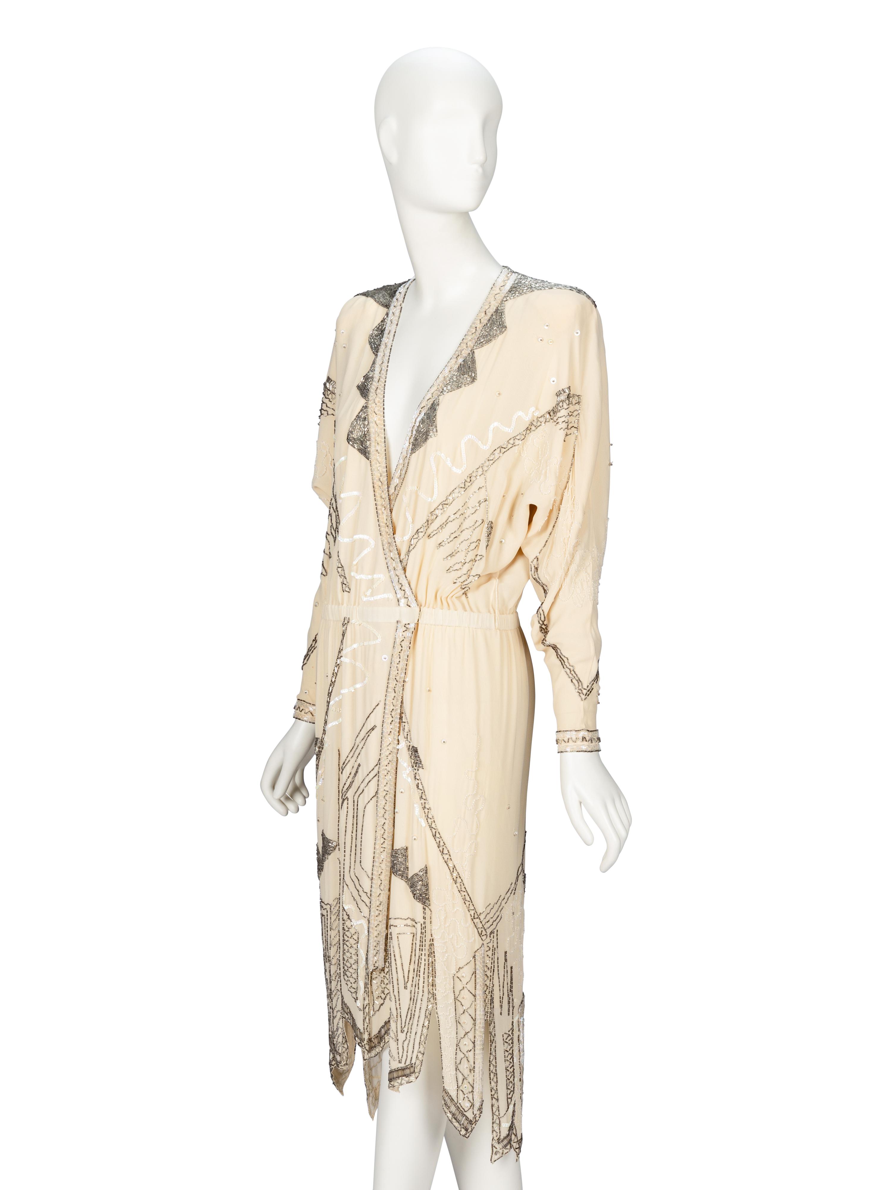 Fabrice, Beaded Cream Cocktail Dress