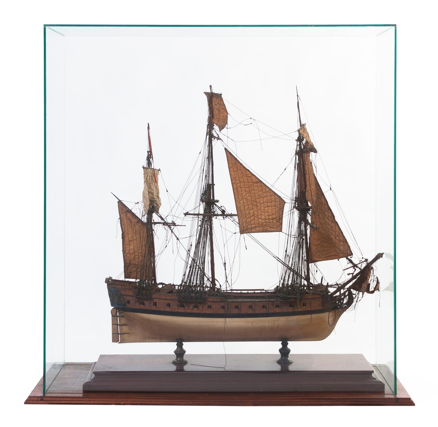 A Pair of French Presentation Ship Models, Width of case 27 inches.