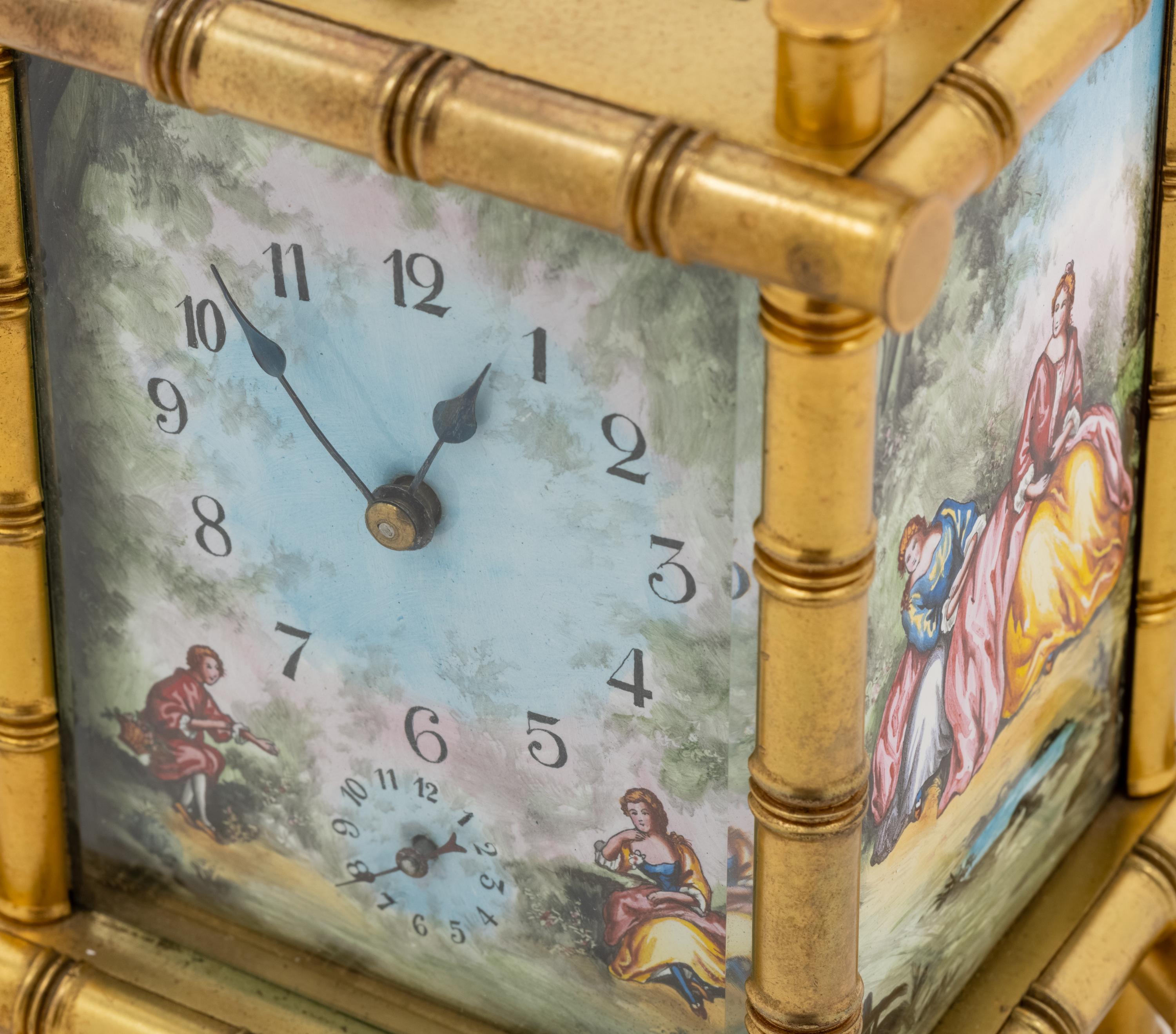 A Continental Gilt Metal and Enameled Carriage Clock