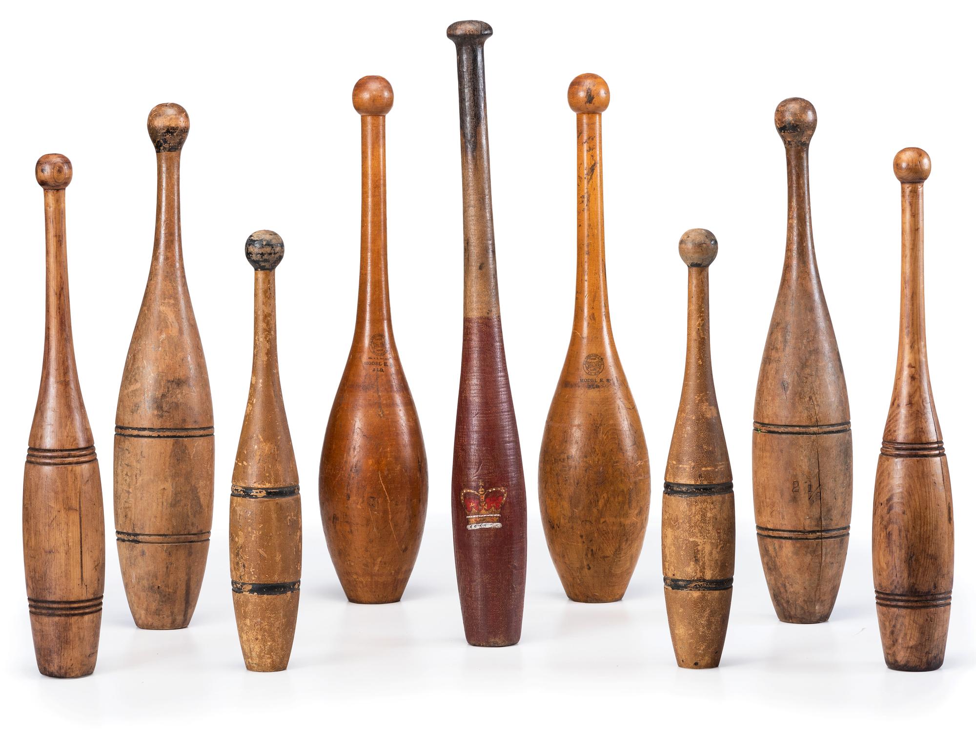 Nine Turned Wood Juggling Pins