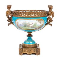 A Sevres Style Gilt Metal Mounted Center Bowl Height 19 1/2 inches.