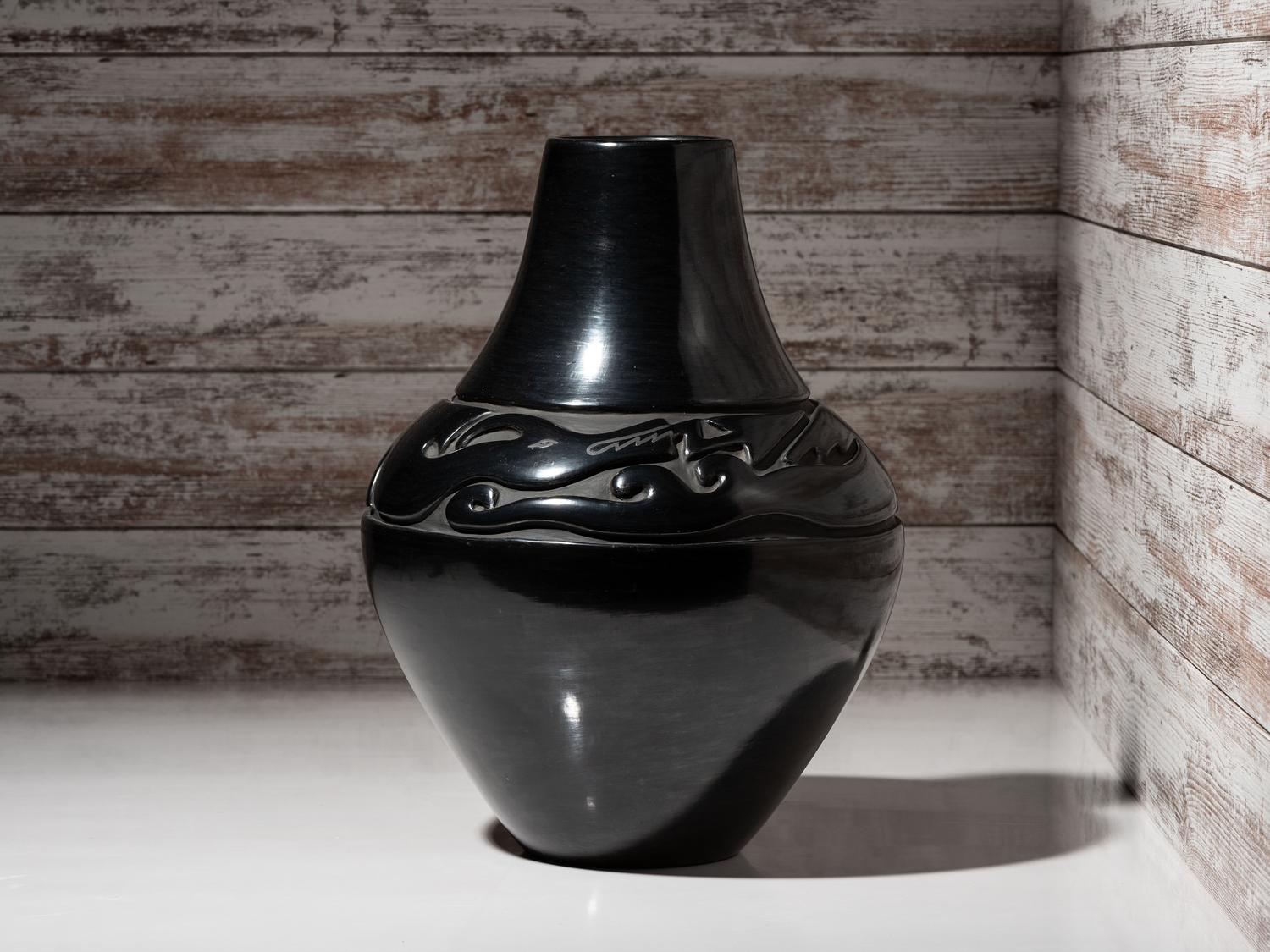 Carved Blackware Pottery Jar