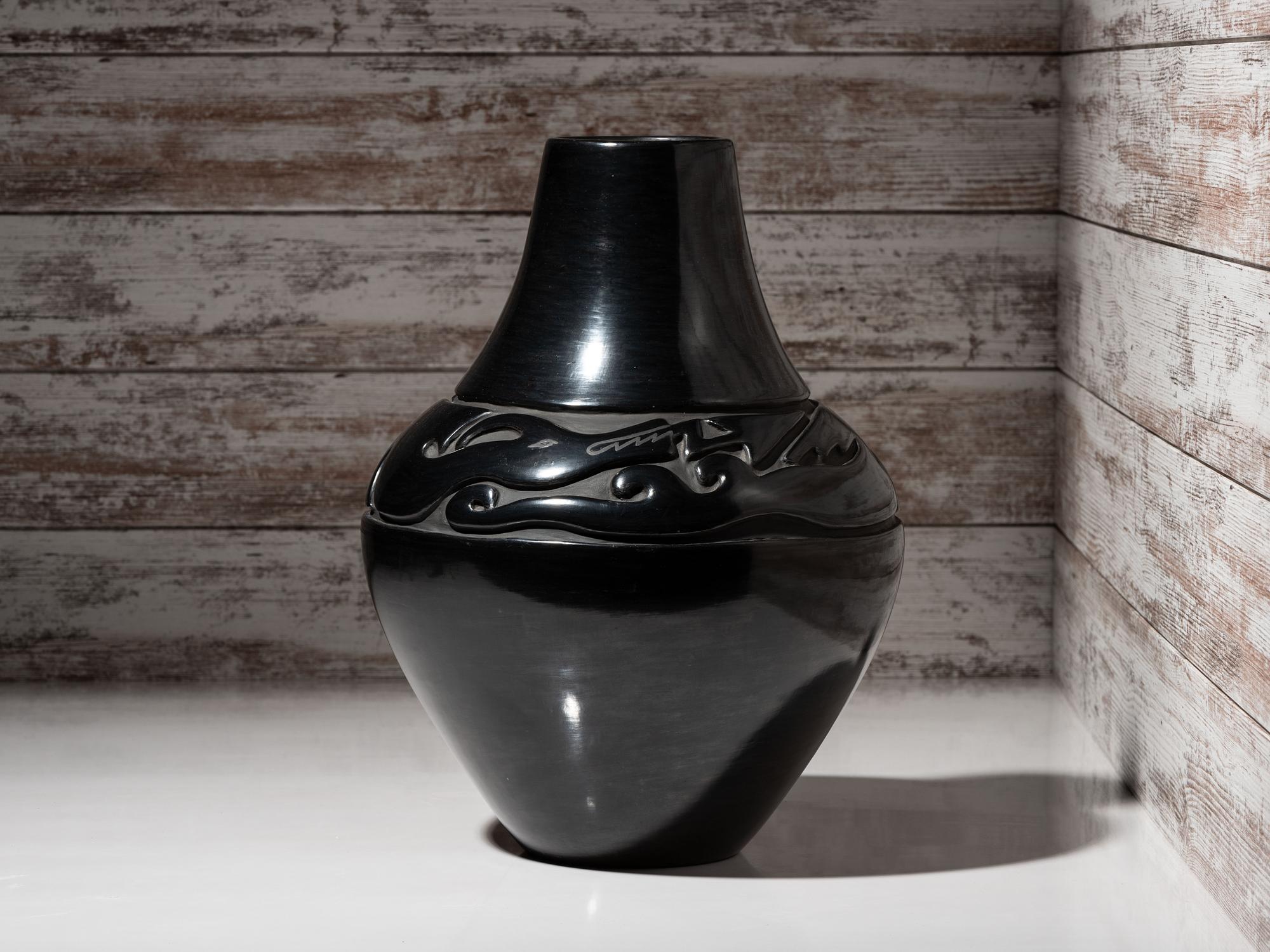 Carved Blackware Pottery Jar