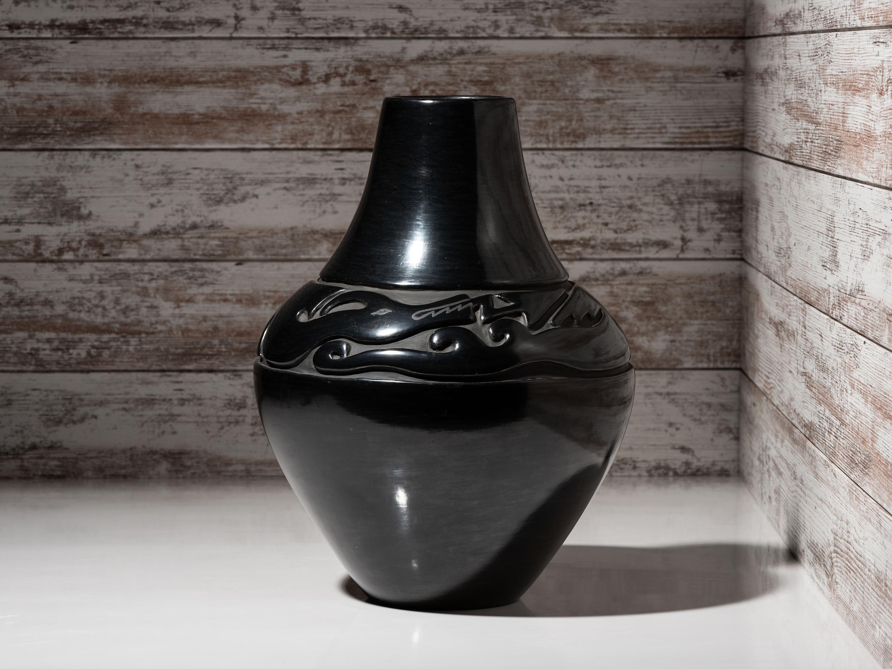 Carved Blackware Pottery Jar