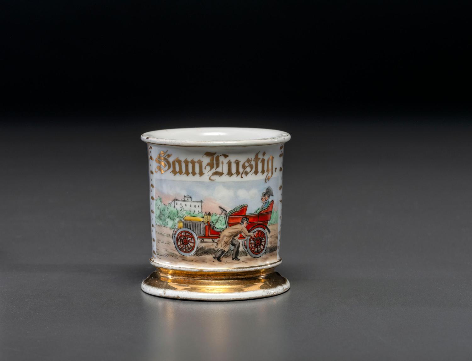 A Chauffer's Porcelain Occupational Shaving Mug Belonging to Samuel Lustig