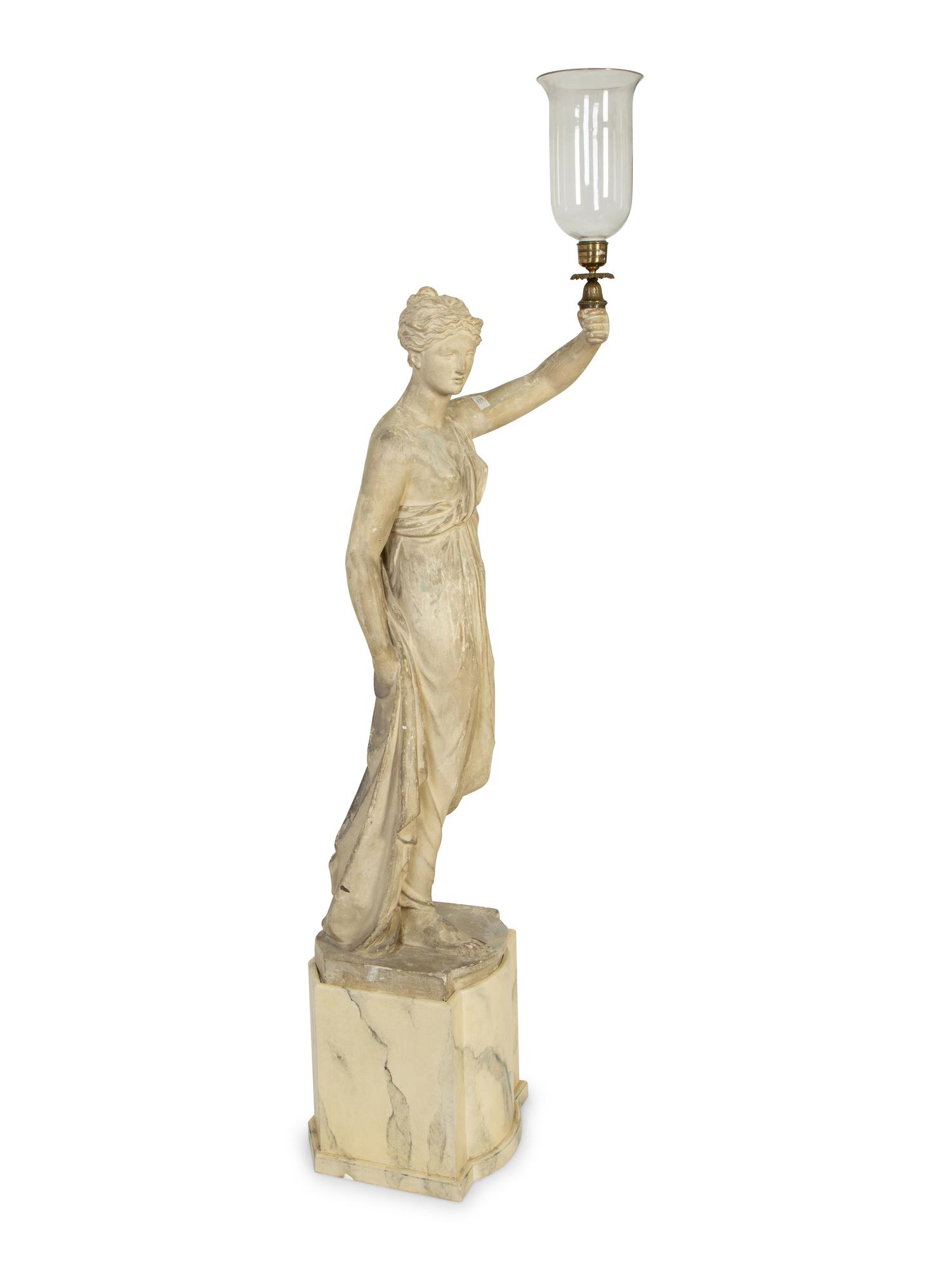 A Neoclassical Style Composition Figural Torchere on a Painted Faux Marble Base Attributed to Humphrey and Hopper — 20TH CENTURY
