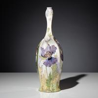 Monumental eggshell porcelain two-handled vase with polychrome peacock and poppy decor, model 97p