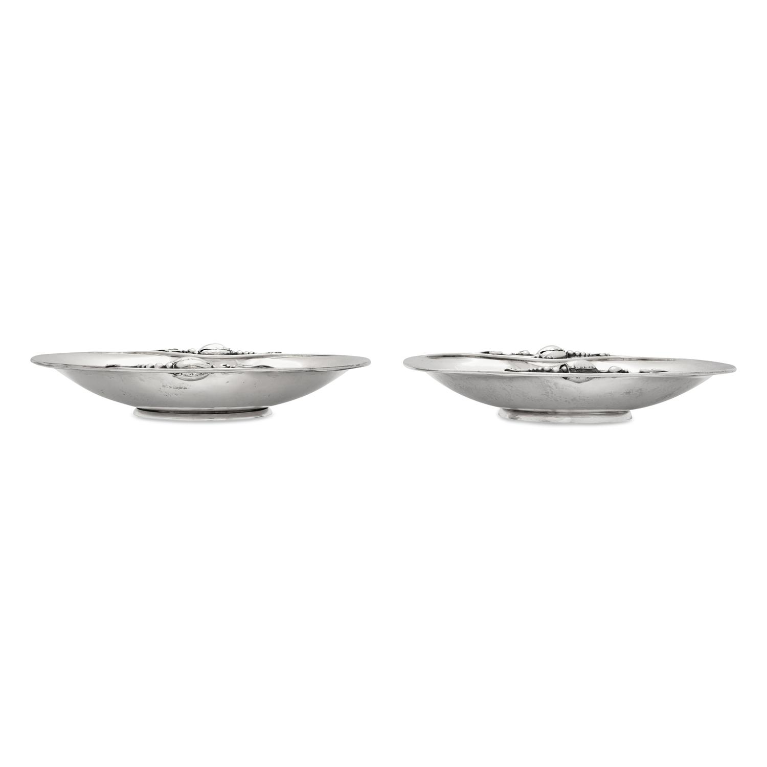 A Matched Pair of Georg Jensen Blossom Silver Dishes