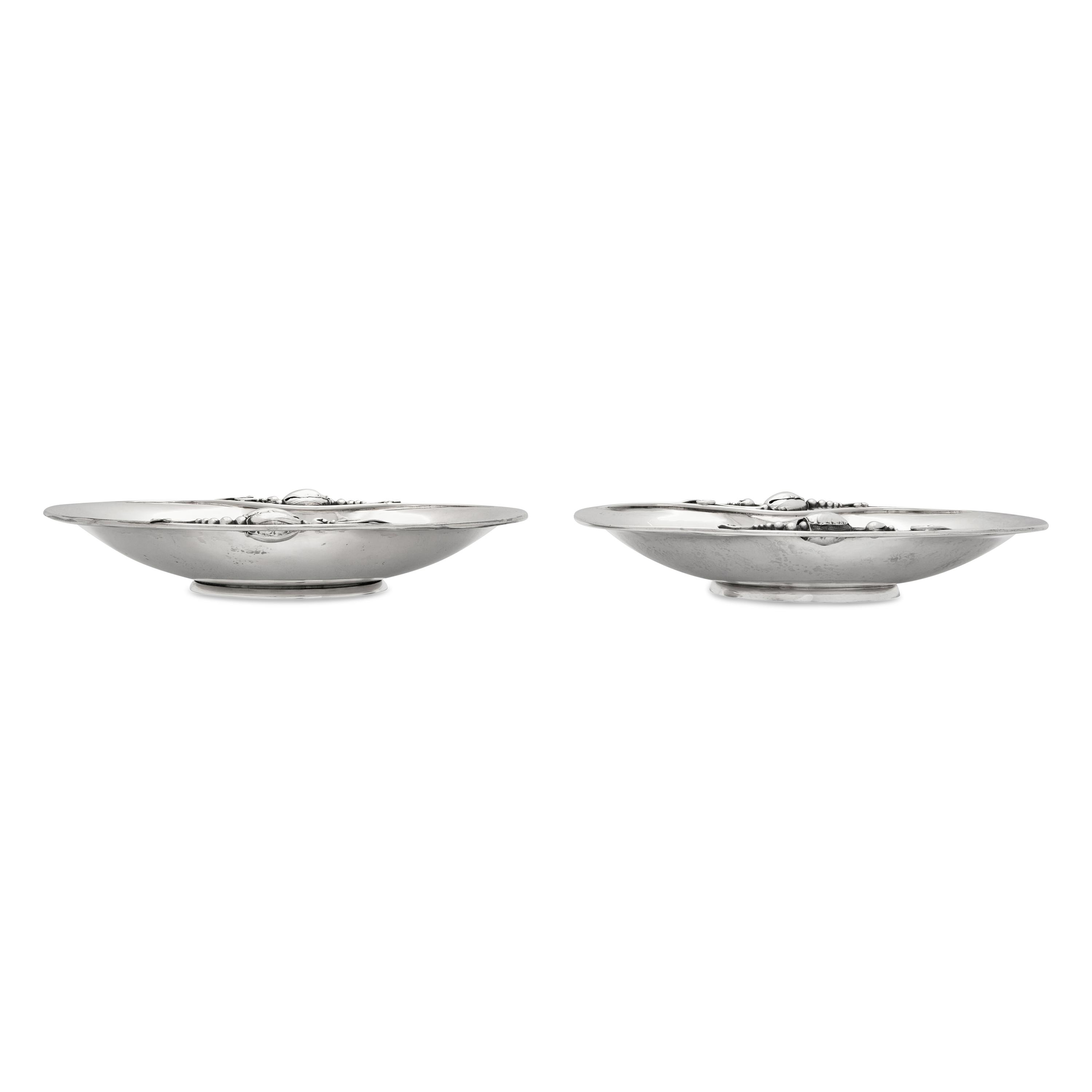 A Matched Pair of Georg Jensen Blossom Silver Dishes