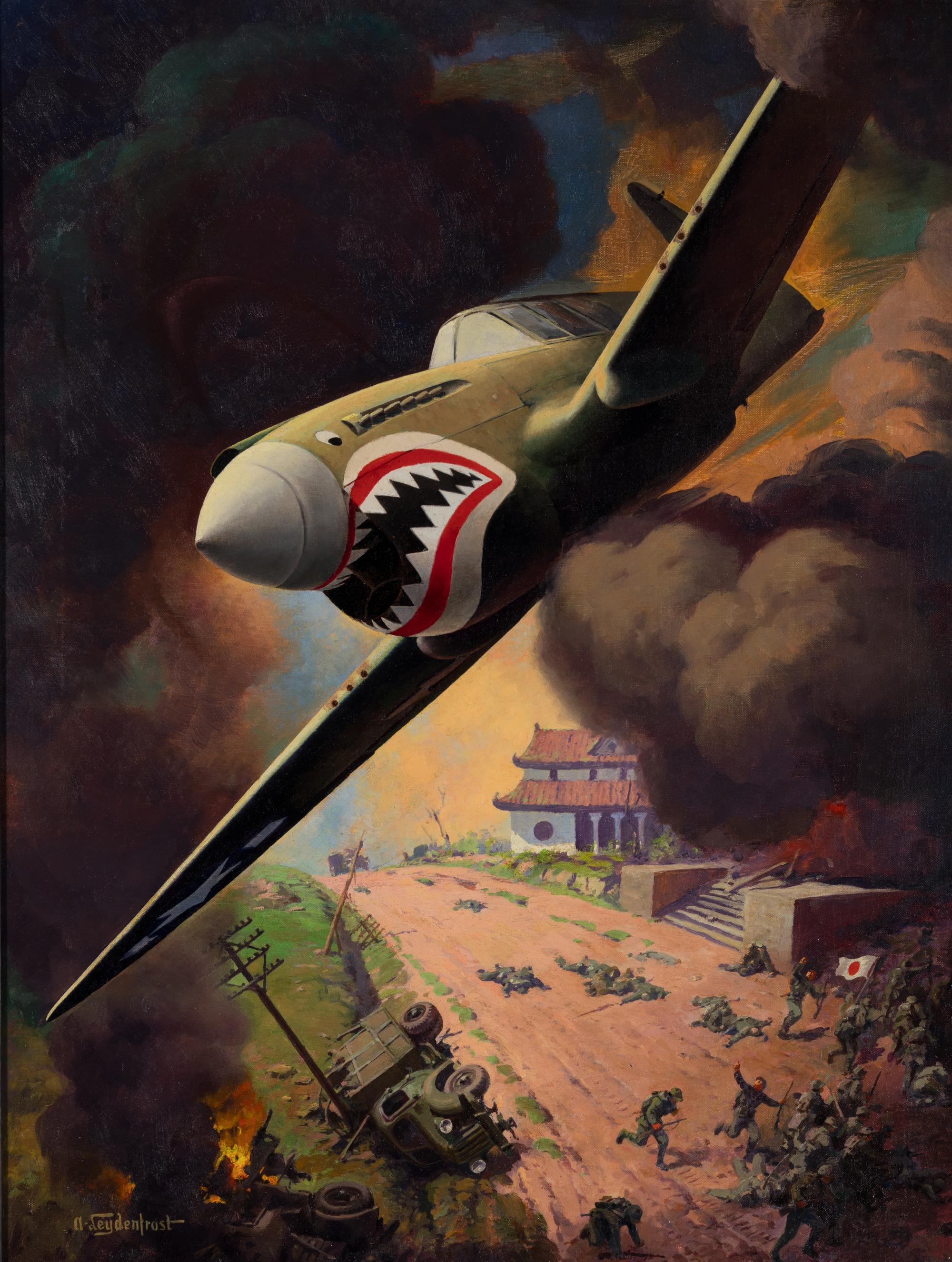 LEYDENFROST, Alexander (1888-1961). Chennault's Flying Tiger Throws a Cloud on the Rising Sun (Exploits of the P-40). c. 1944.