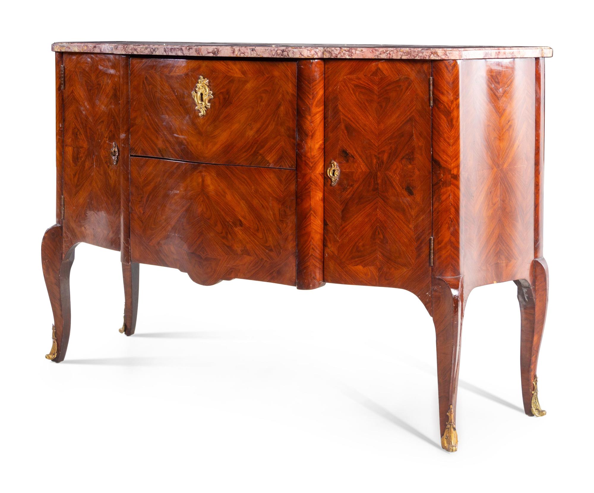 A Louis XV Style Tulipwood Marble-Top Server