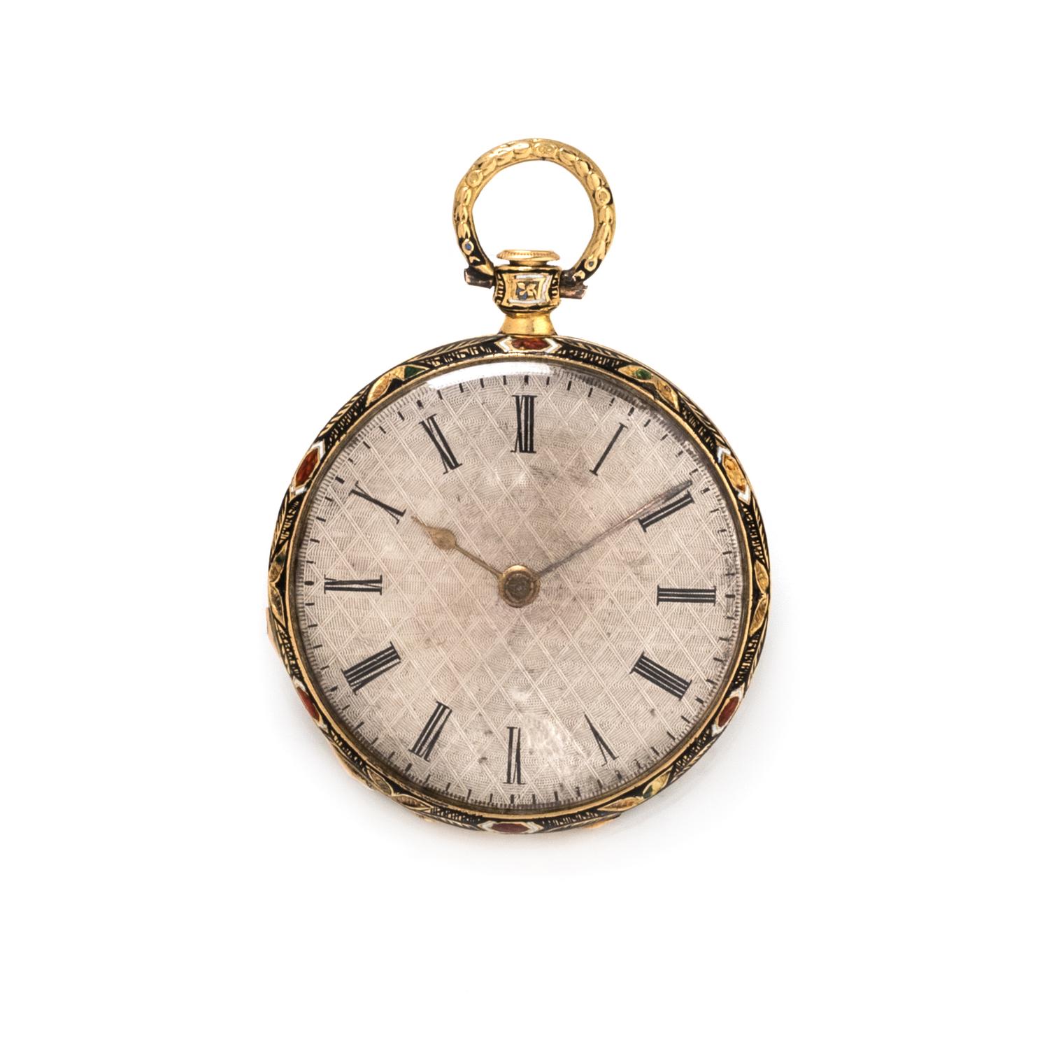 YELLOW GOLD AND ENAMEL OPEN FACE POCKET WATCH