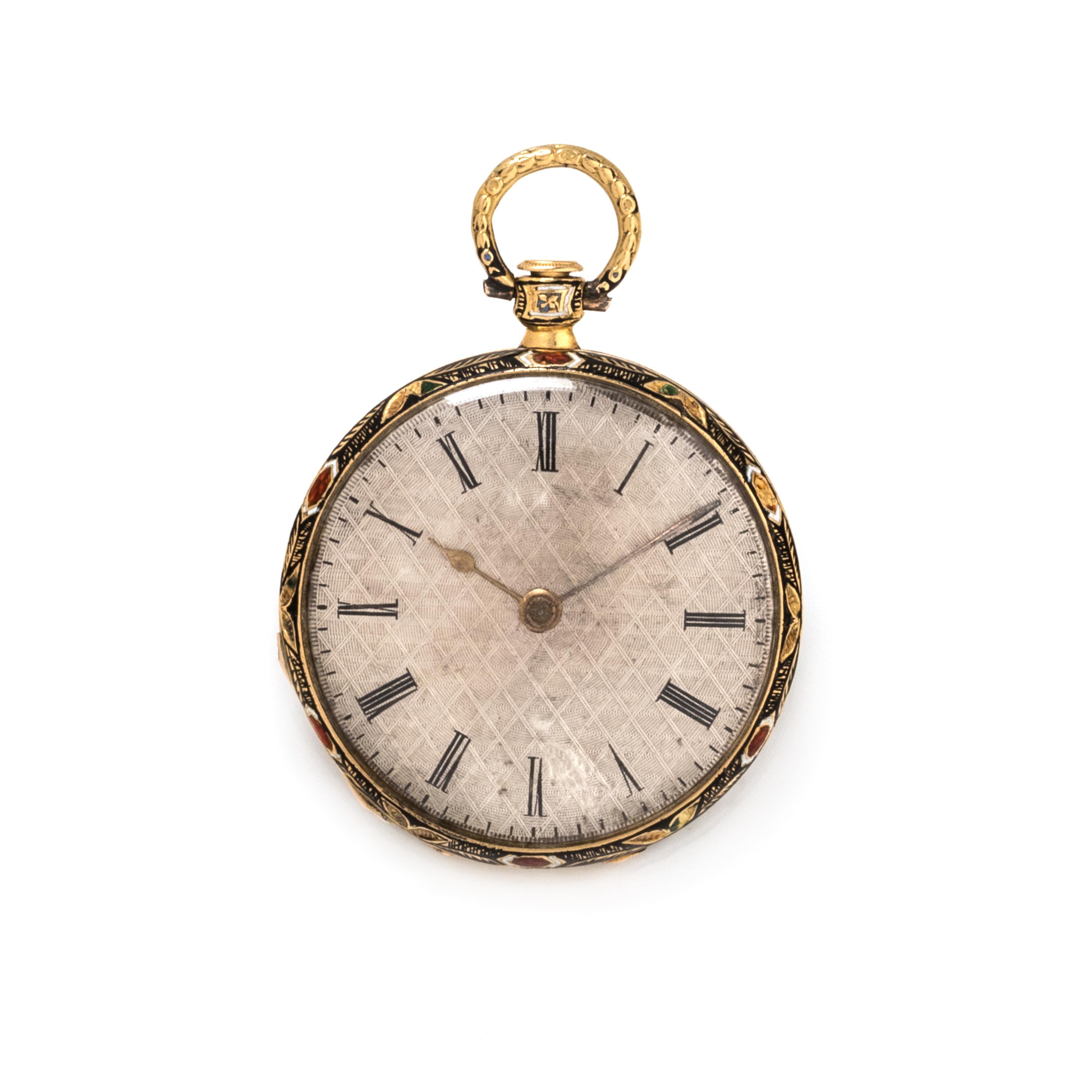 YELLOW GOLD AND ENAMEL OPEN FACE POCKET WATCH