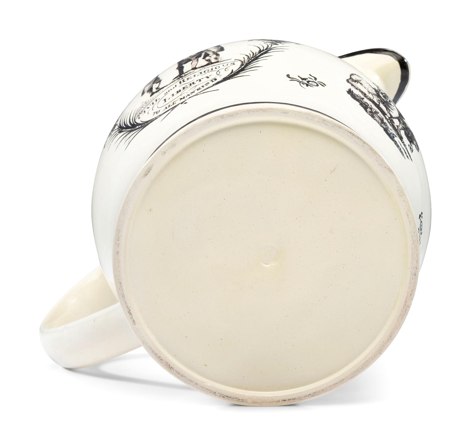 A Rare Liverpool Transfer-Printed Creamware 'Union to the People of America' Pitcher