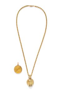 YELLOW GOLD NECKLACE WITH TWO PENDANTS