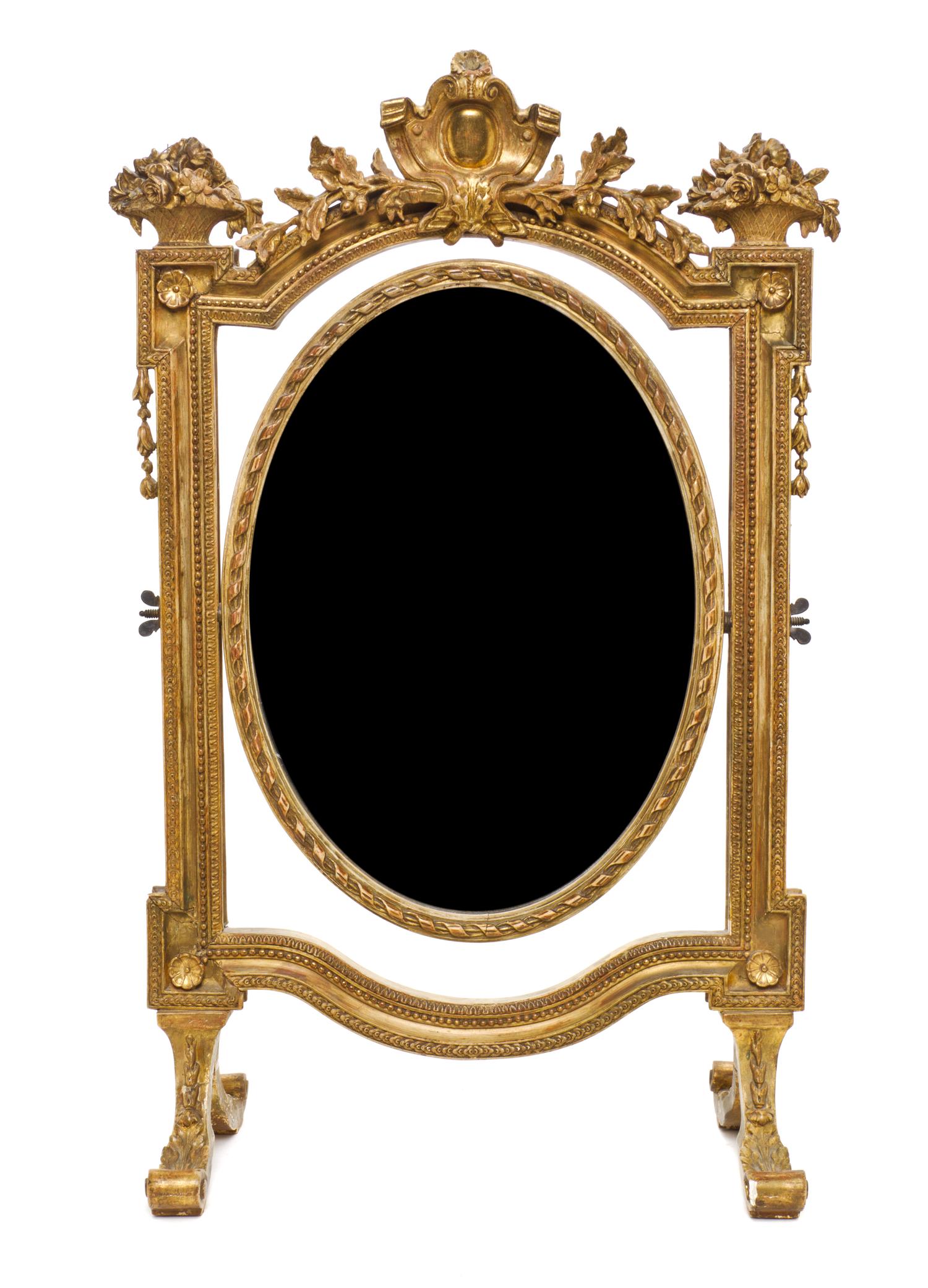 A Louis XVI Style Giltwood Dressing Mirror, LATE 19TH/EARLY 20TH CENTURY, Height 29 1/4 x width 19 inches. — LATE 19TH/EARLY 20TH CENTURY,