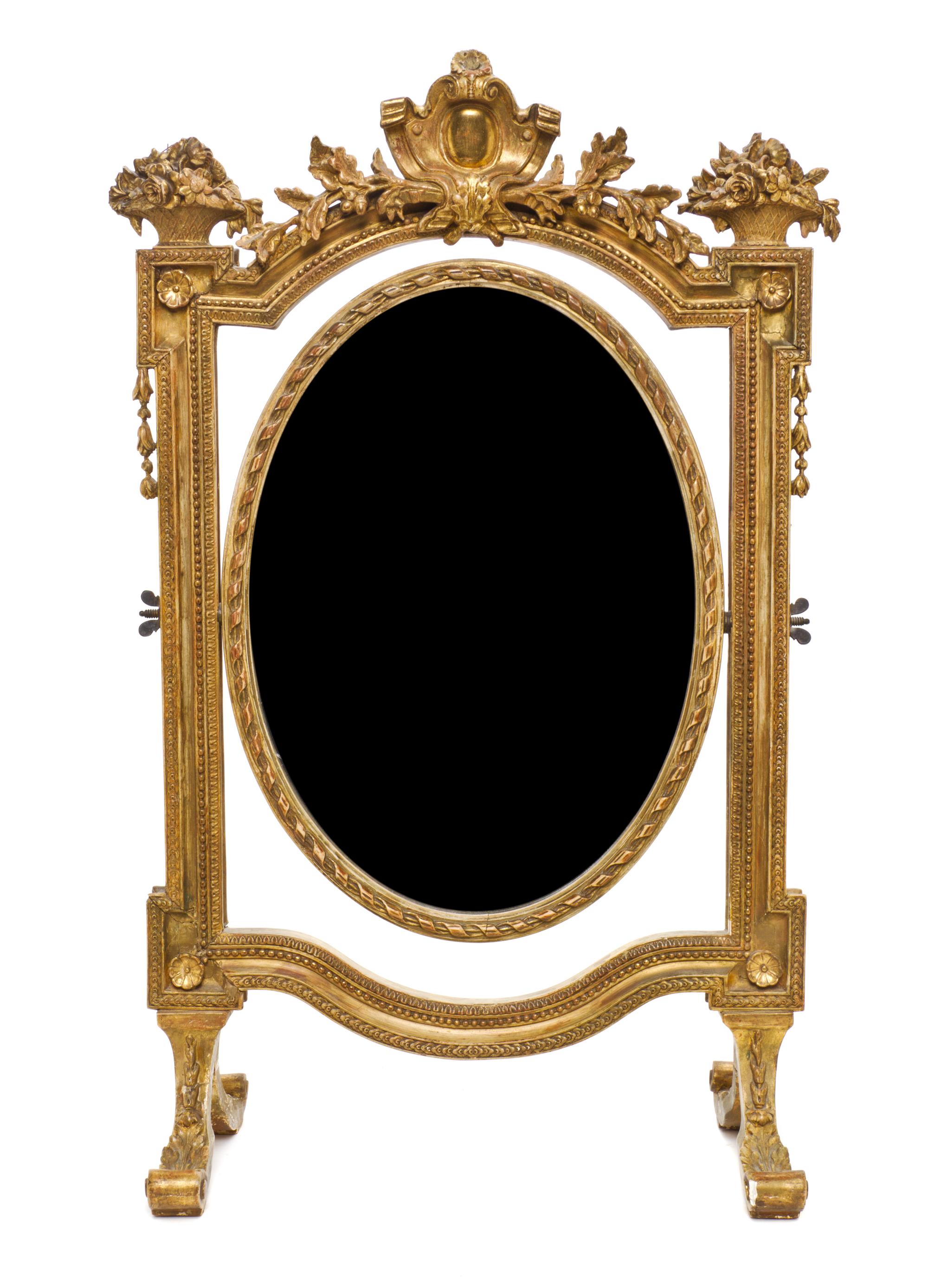 A Louis XVI Style Giltwood Dressing Mirror, LATE 19TH/EARLY 20TH CENTURY, Height 29 1/4 x width 19 inches. — LATE 19TH/EARLY 20TH CENTURY,