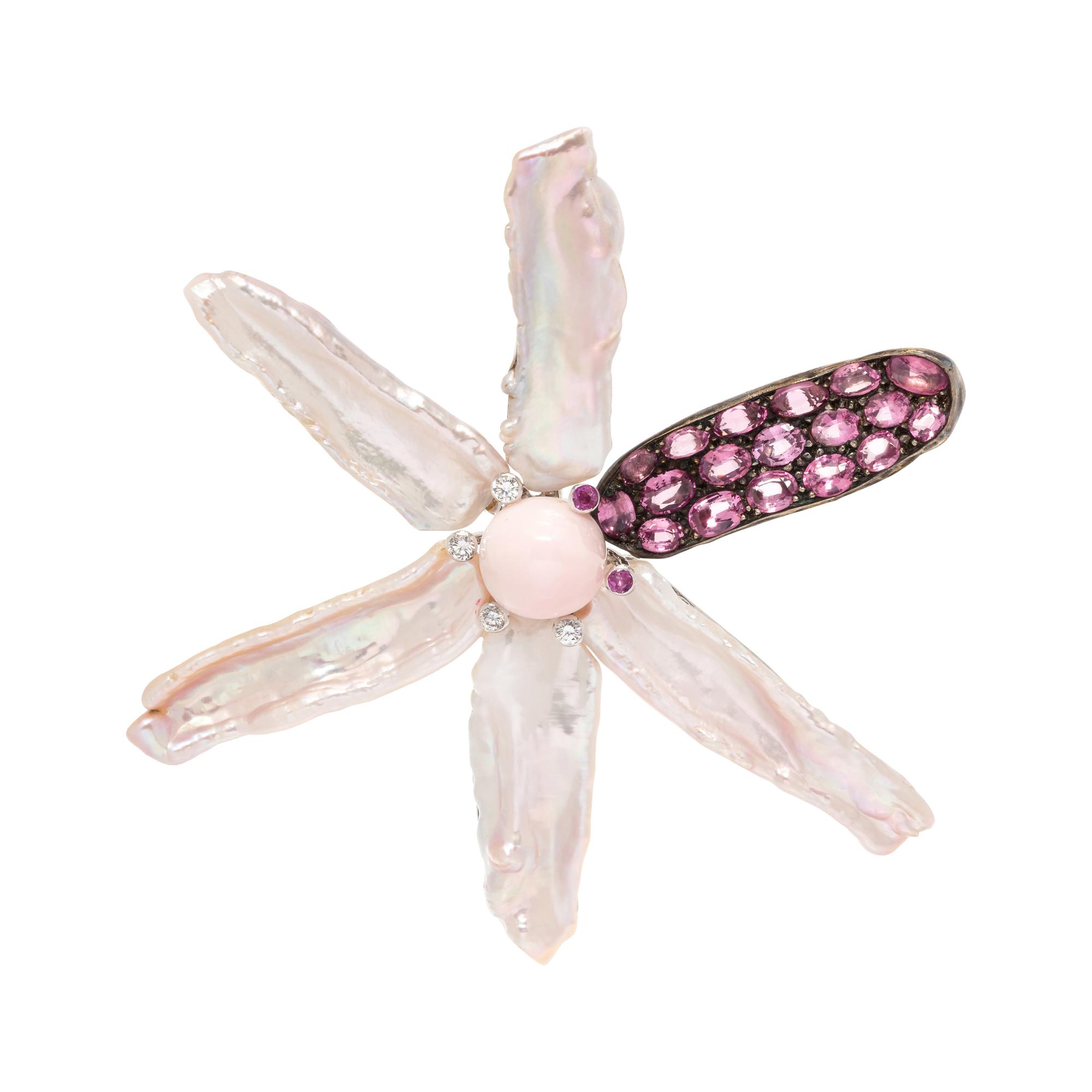 CHRISTOPHER WALLING, MULTIGEM FLOWER BROOCH