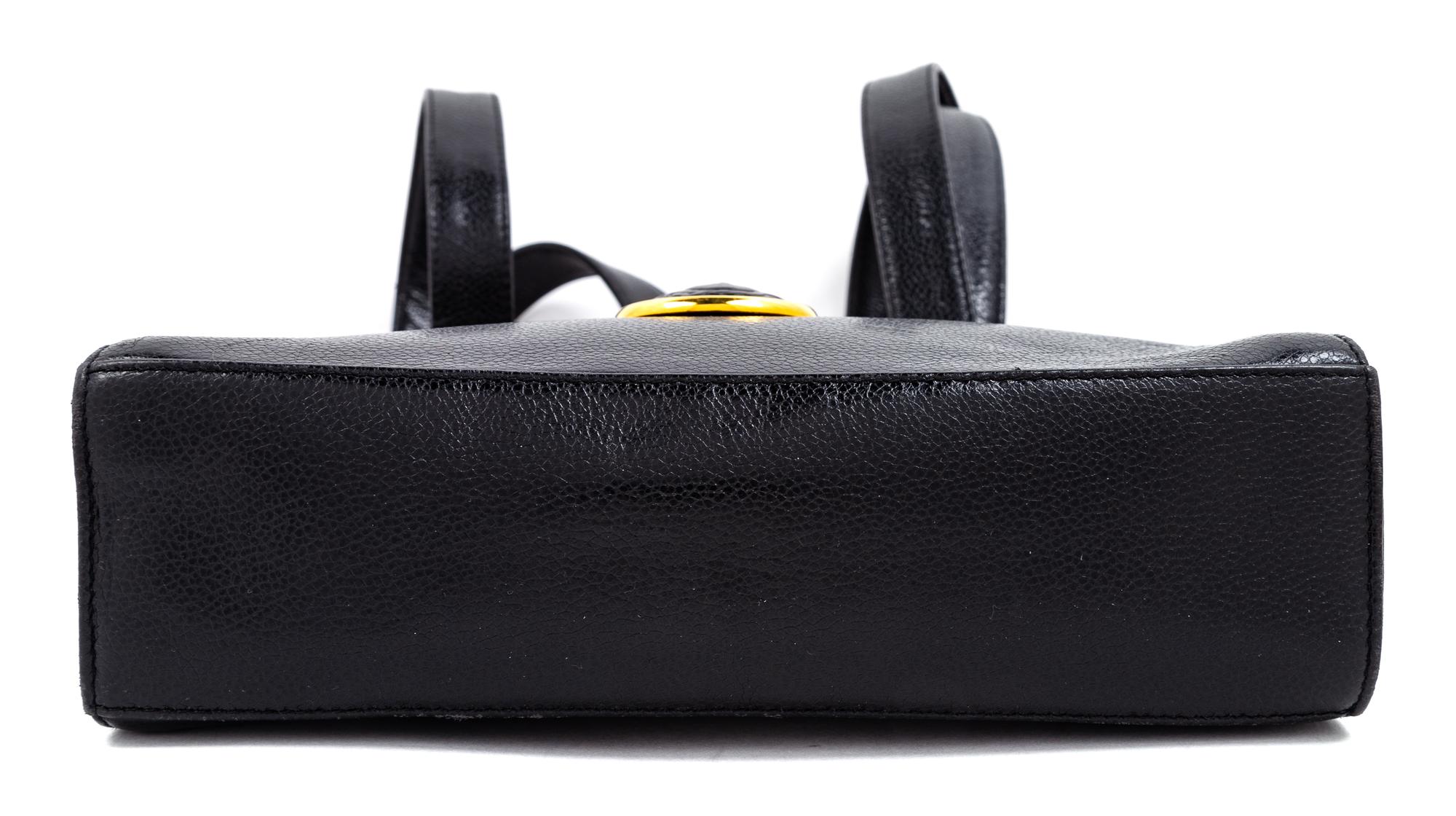 A Gianni Versace Black Leather Medusa Medallion Shoulder Bag, 6.25" H x 9.25" W x 2.75" D; Strap drop: 19.25".