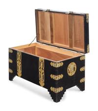 A Chinese or Korean Export Lacquer-Finished Brass Mounted Trunk