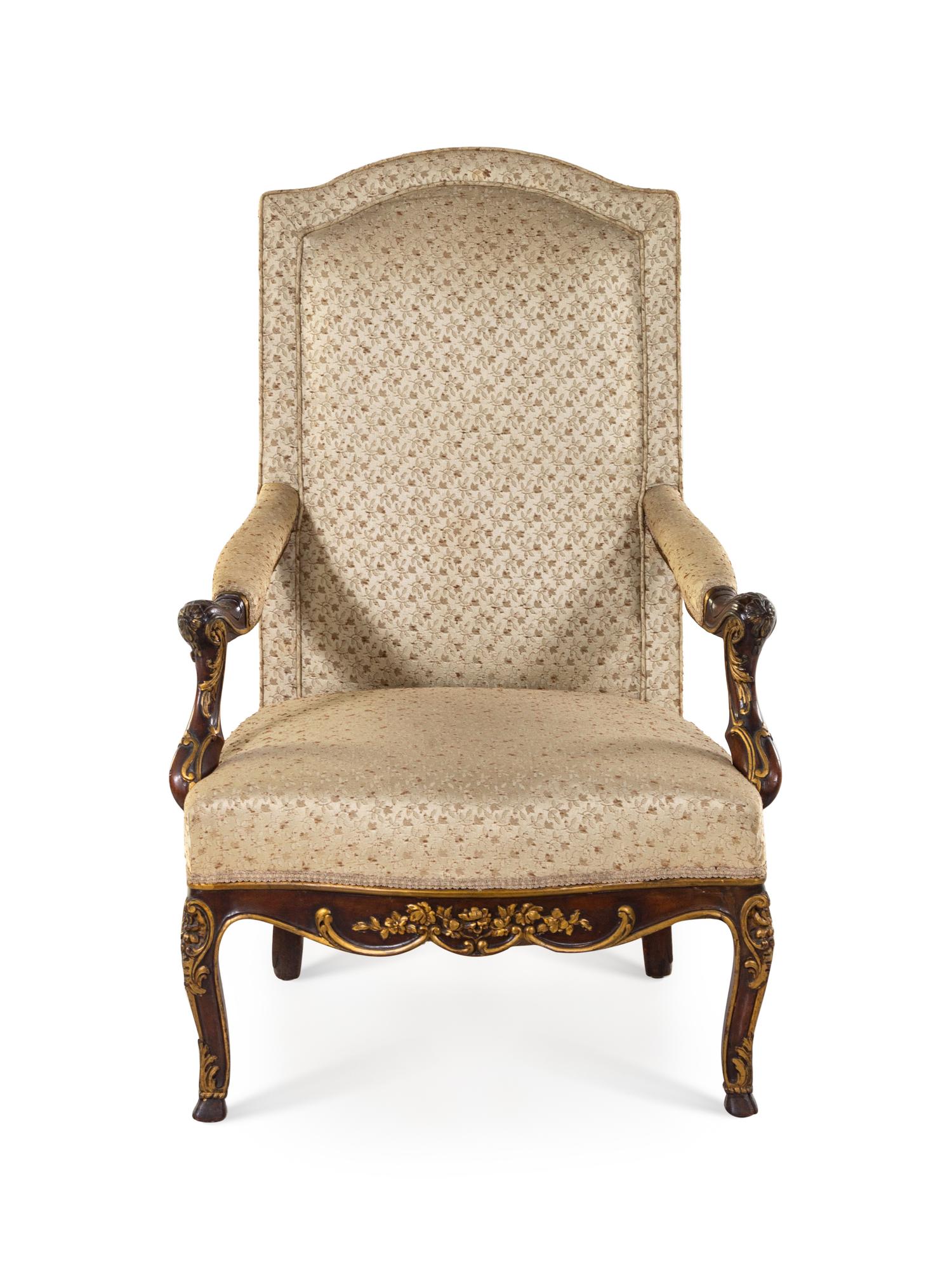 A Louis XV Style Parcel Gilt Fauteuil