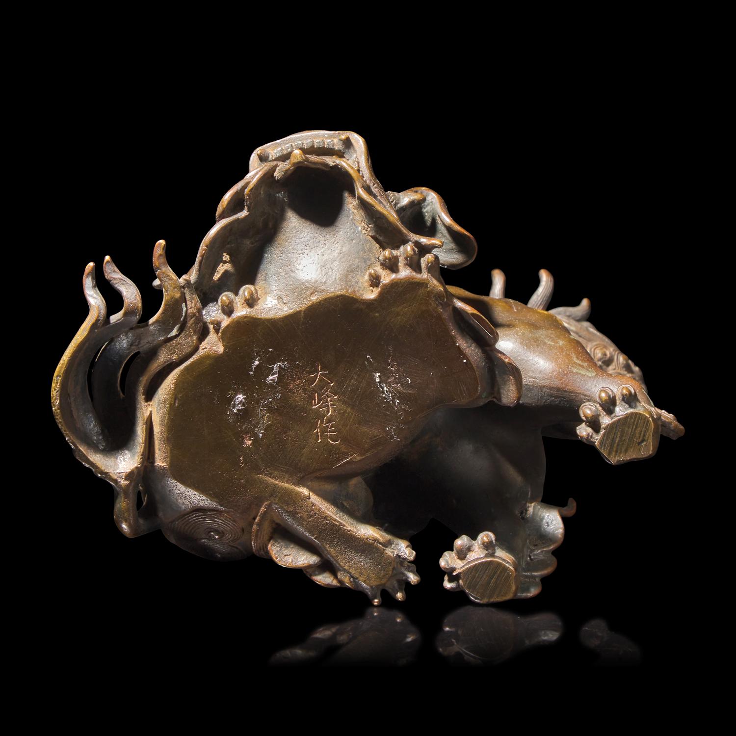 A Japanese Patinated Copper Alloy "Shishis" Koro With Crystal Ball, Omine, Meiji Period
