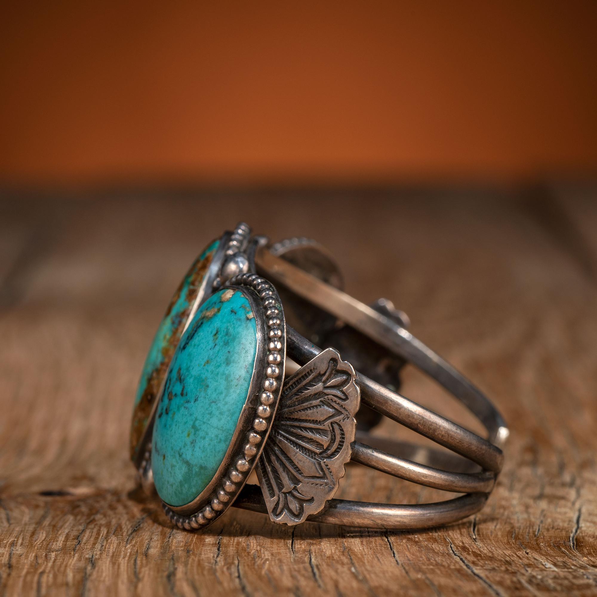 Navajo Silver Wire and Turquoise Cuff Bracelet