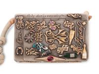 A Russian Silver and Applied Gold and Enamel Charm Decorated Cigarette Case
