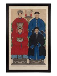 A Chinese Ink and Color on Paper Portrait of Four Court Figures, 19th Century