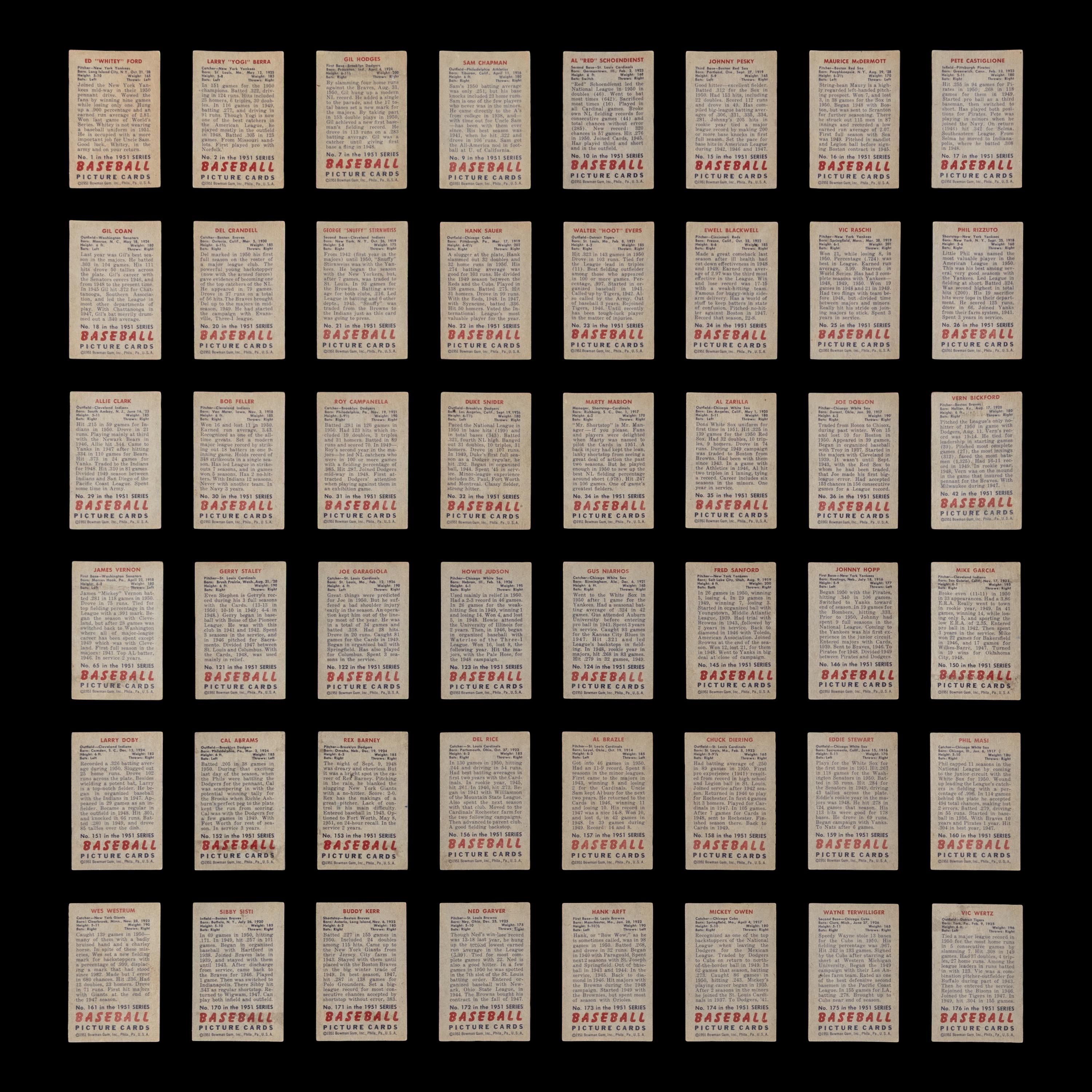 A Collection of 1951 Bowman Baseball Cards Including Multiple Hall of Famers (89)