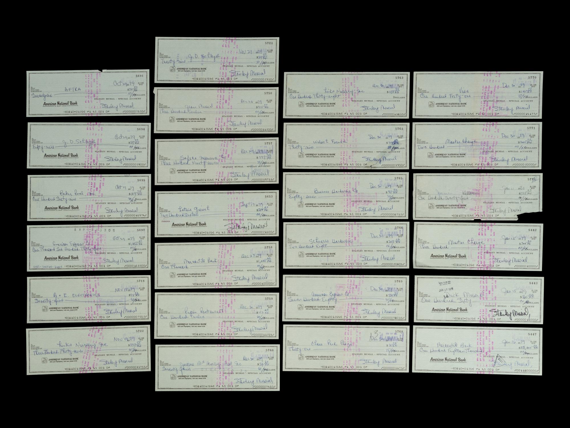 A Group of 25 Checks Written and Signed from the Account of Stan Musial from The Collection of Stan Musial