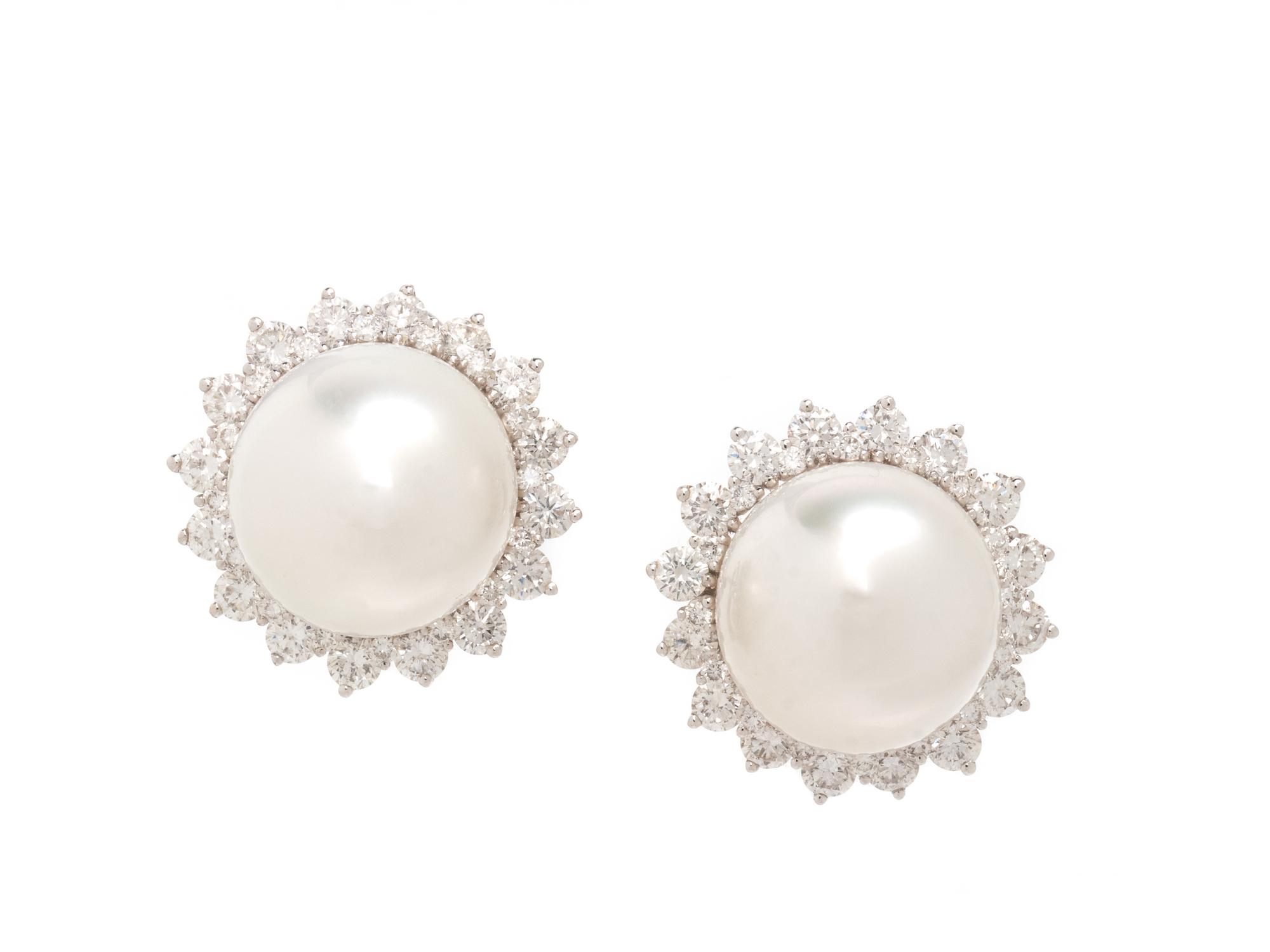 SOUTH SEA CULTURED PEARL AND DIAMOND EARRINGS