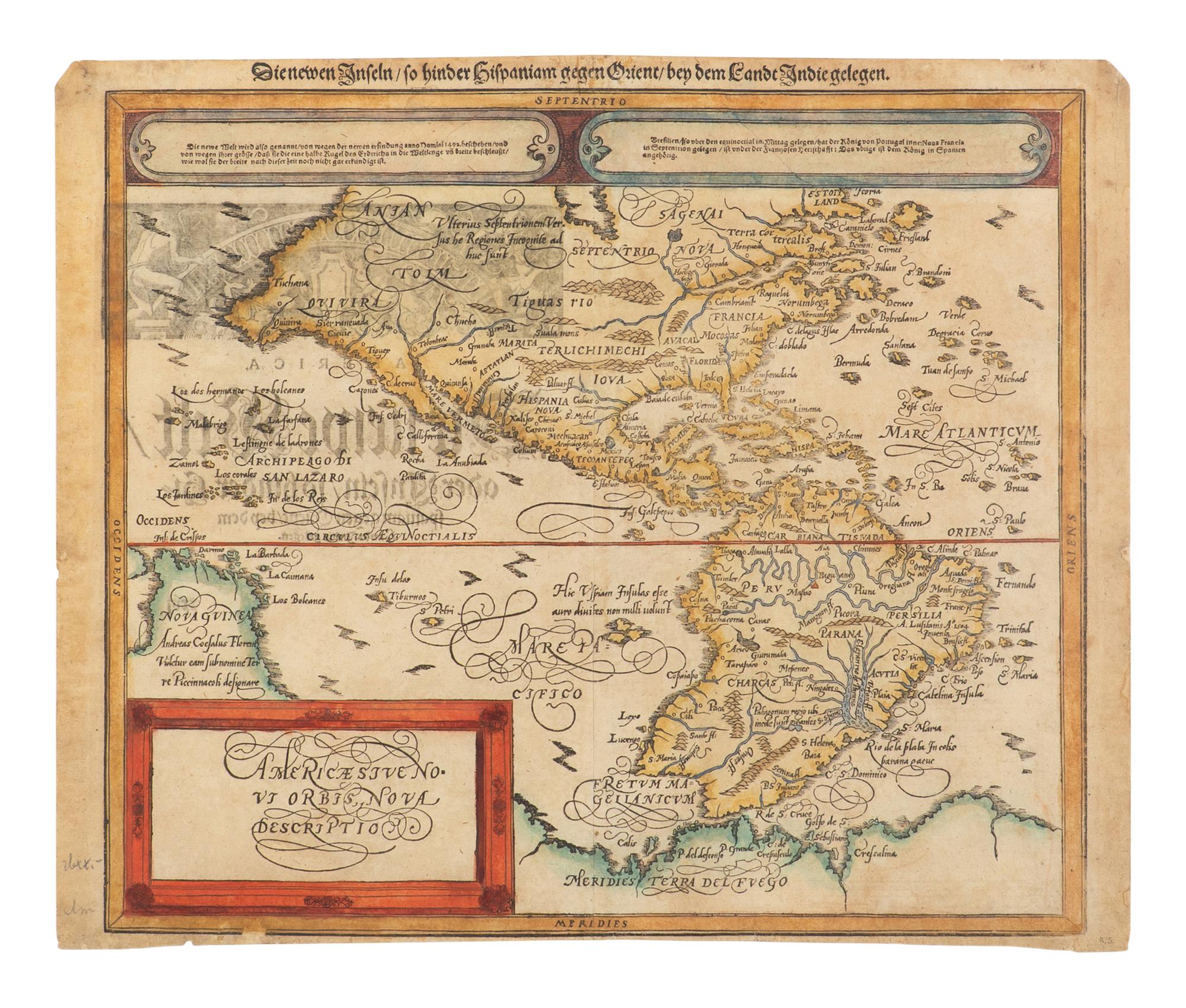 [MAP]. MÜNSTER, Sebastian (1488-1552). Americae sive novi orbis nova descriptio . Basel, ca 1614.
