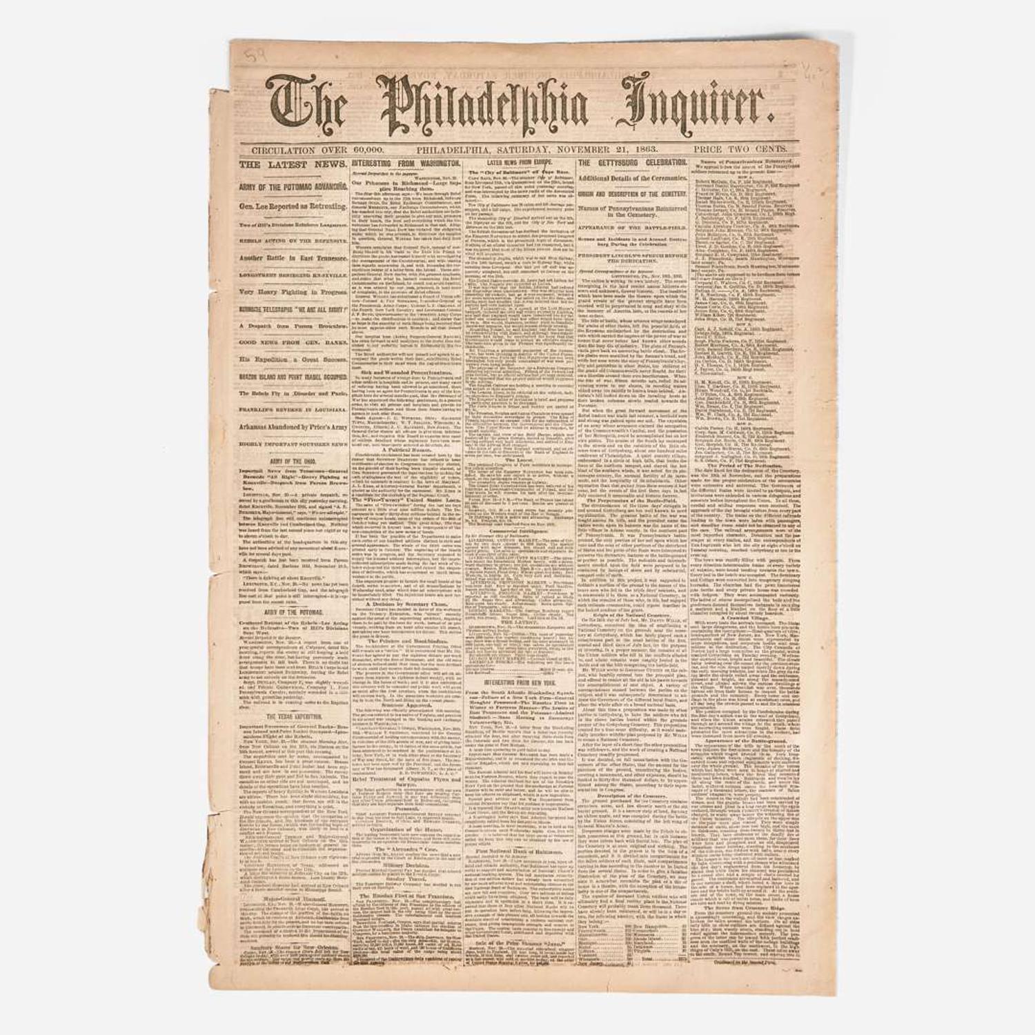 [Presidential] [Lincoln, Abraham] [Gettysburg Address] The Philadelphia Inquirer