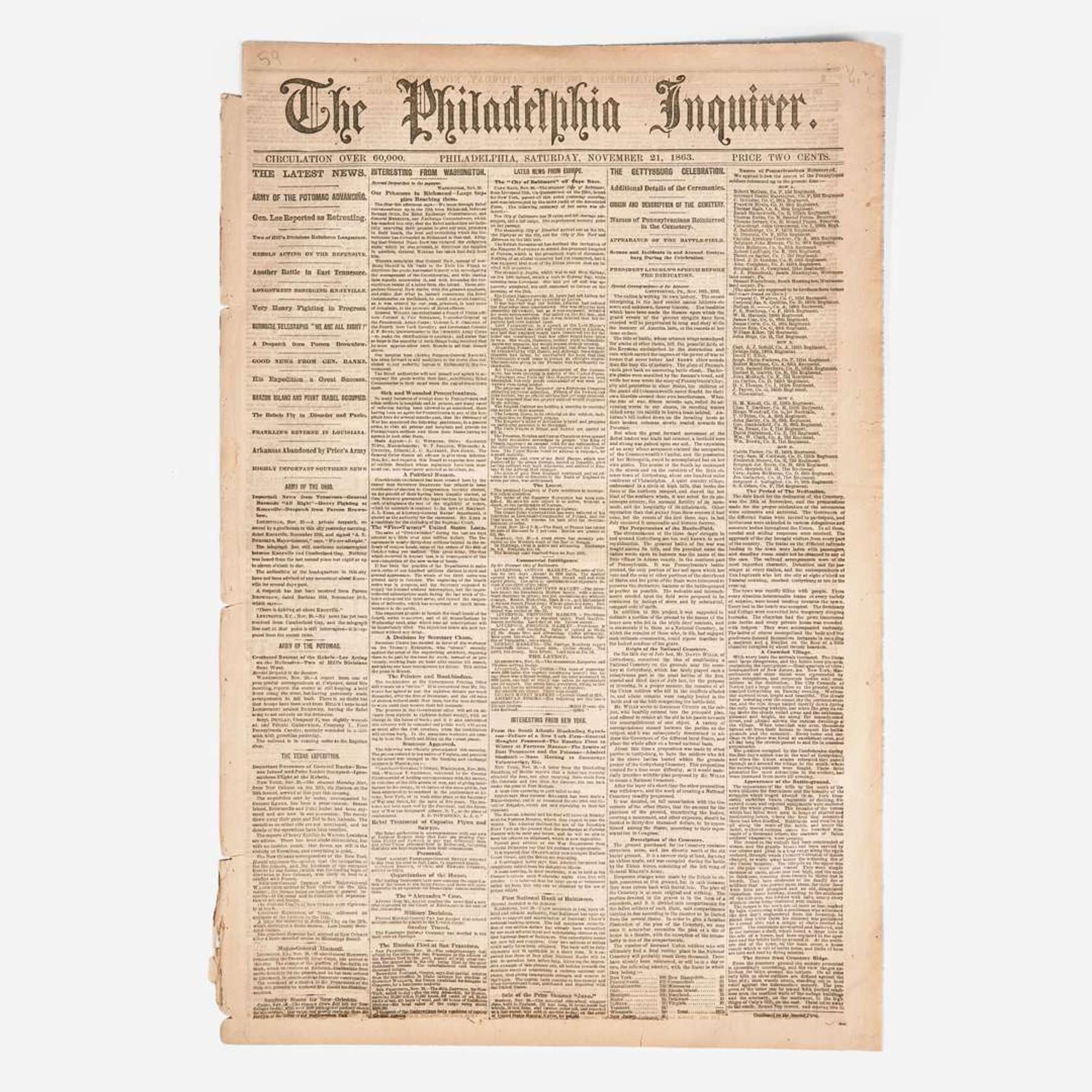 [Presidential] [Lincoln, Abraham] [Gettysburg Address] The Philadelphia Inquirer