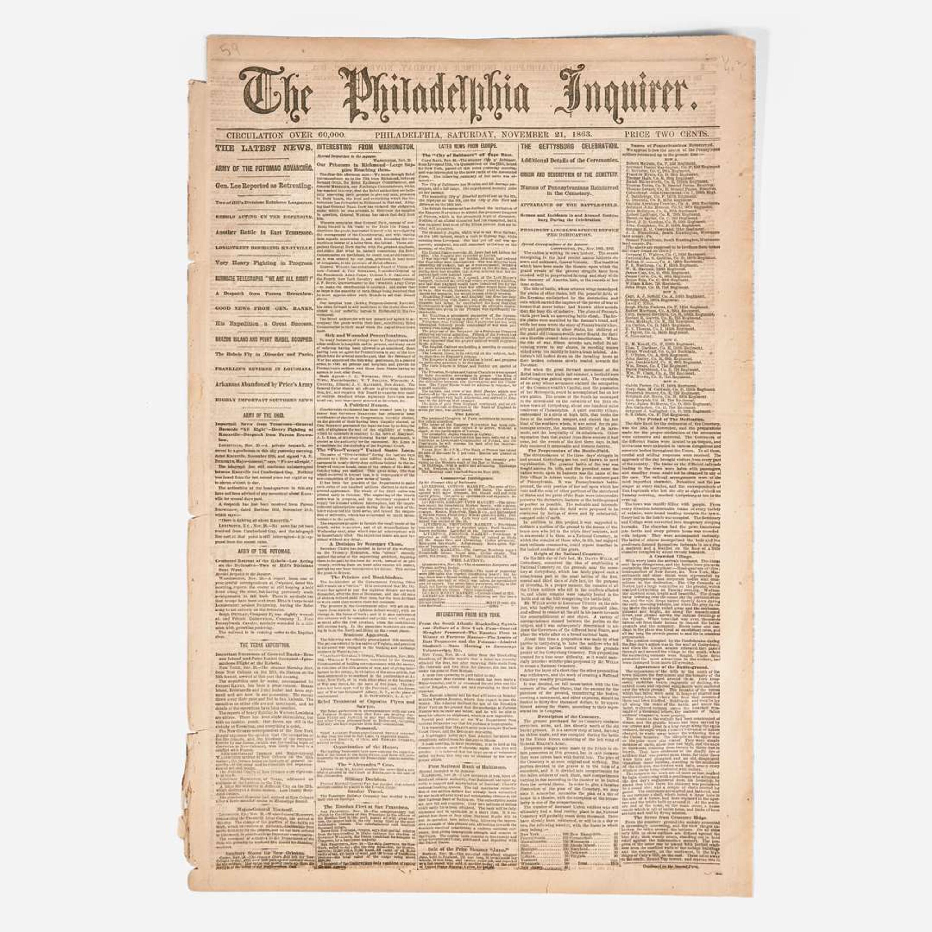 [Presidential] [Lincoln, Abraham] [Gettysburg Address] The Philadelphia Inquirer