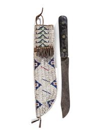 Sioux Beaded Hide Knife Sheath, and Knife