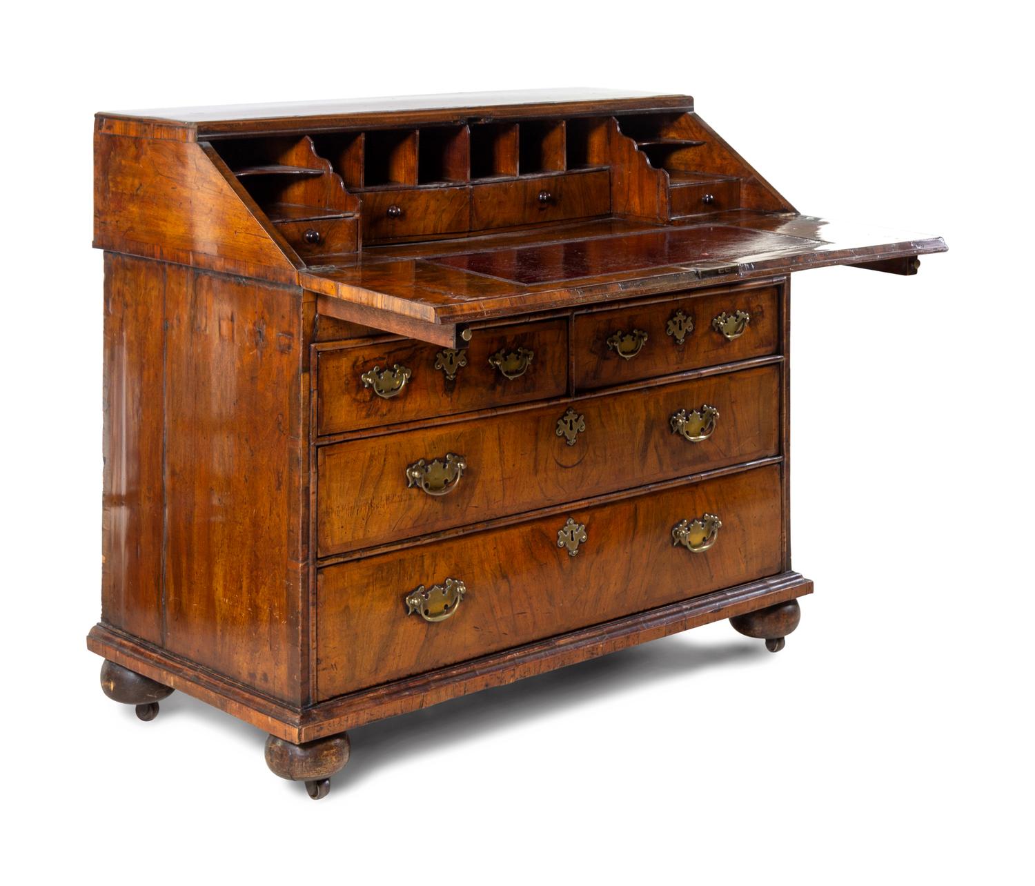 A George I Walnut Slant-Front Bureau