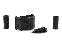 A Wedgwood Basalt Bough Pot and Pair of Spill Vases
