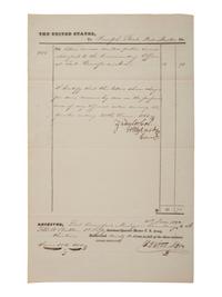 [PRESIDENTIAL]. TAYLOR, Zachary (1784-1850). Partially printed document signed ("Z. Taylor"), as Colonel, 1st Regiment, U.S. Army. Fort Crawford [Michigan Territory], 30 June 1833.