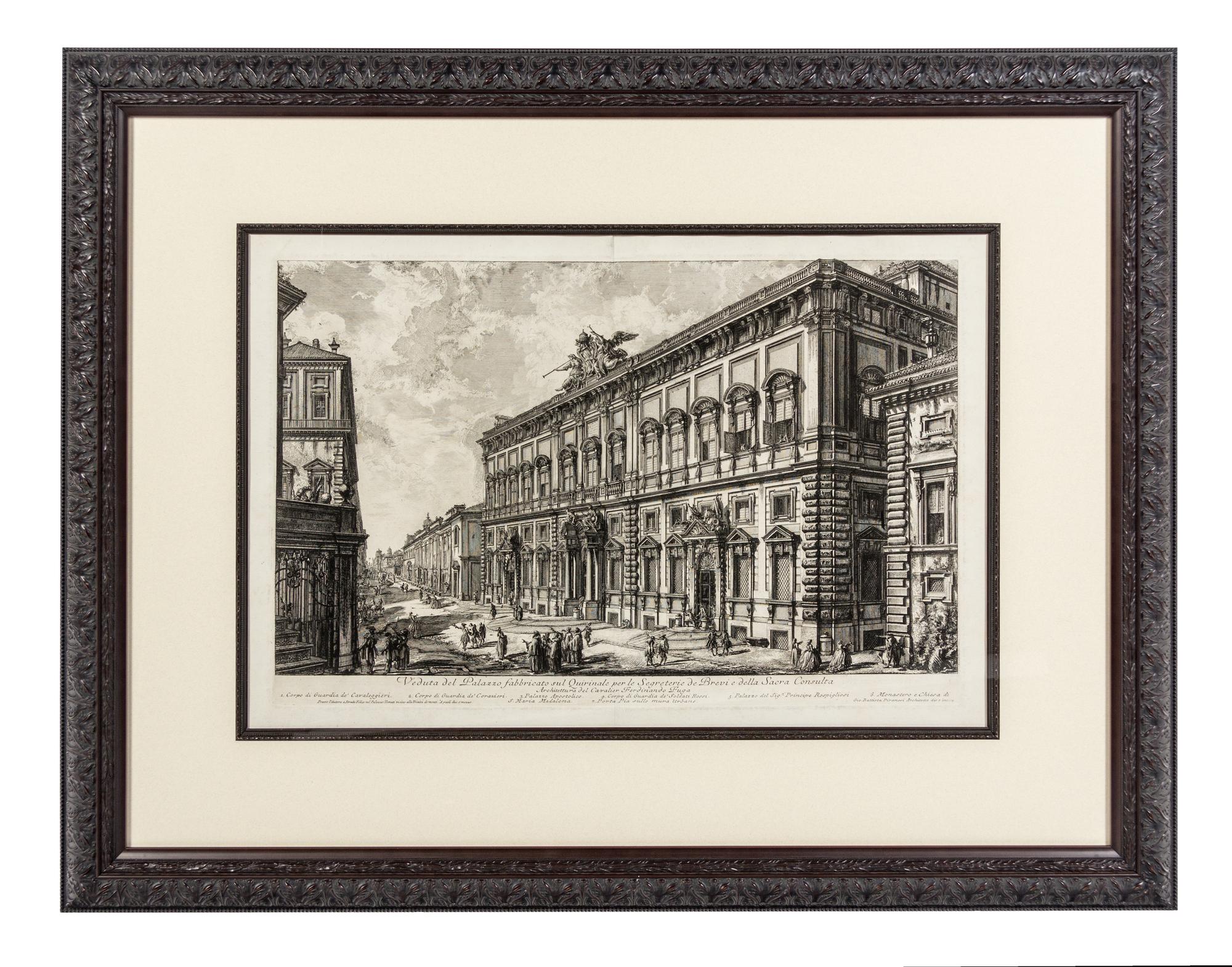 After Giovanni Battista Piranesi, (Italian, 1720-1778), Veduta del sito, ov'era l'antico Foro Romano and Veduta del Palazzo fabbricato