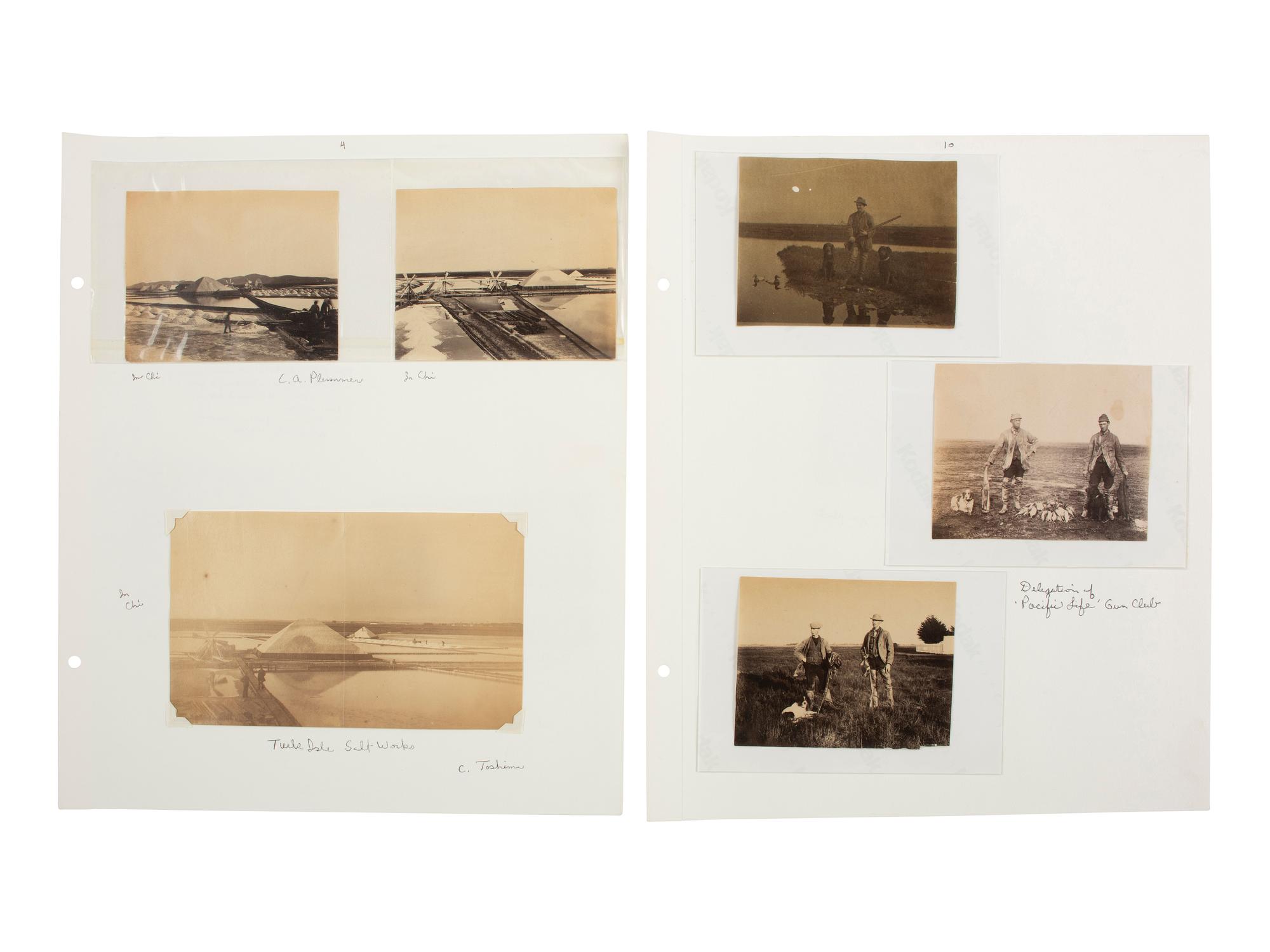 [EARLY PHOTOGRAPHY - WESTERN AMERICANA]. Album compiled by the Plummer family of San Francisco, featuring photographs of the Turk Island Salt Works, occupational scenes, and family events. Ca 1880s-1890s.