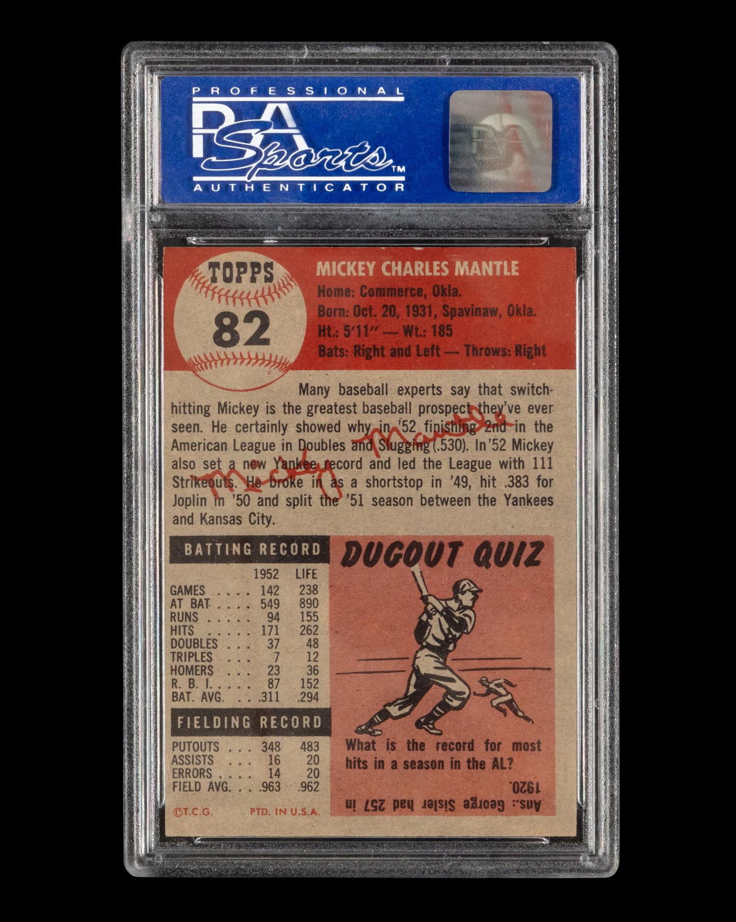 A 1953 Topps Mickey Mantle Baseball Card No. 82 (PSA 8 NM-MT OC)