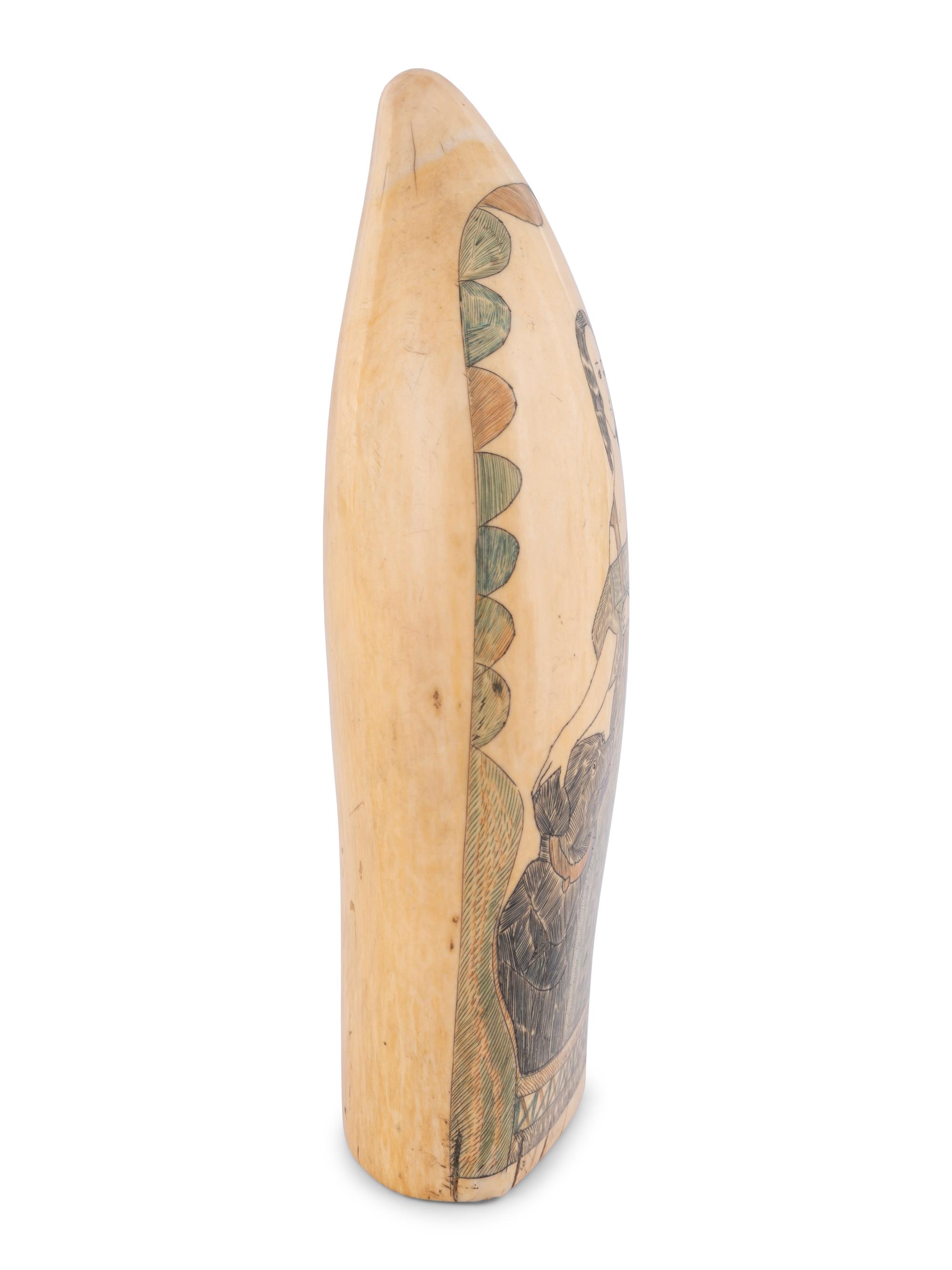 A Scrimshaw Tooth with Polychrome Portrait of a Woman and Dog