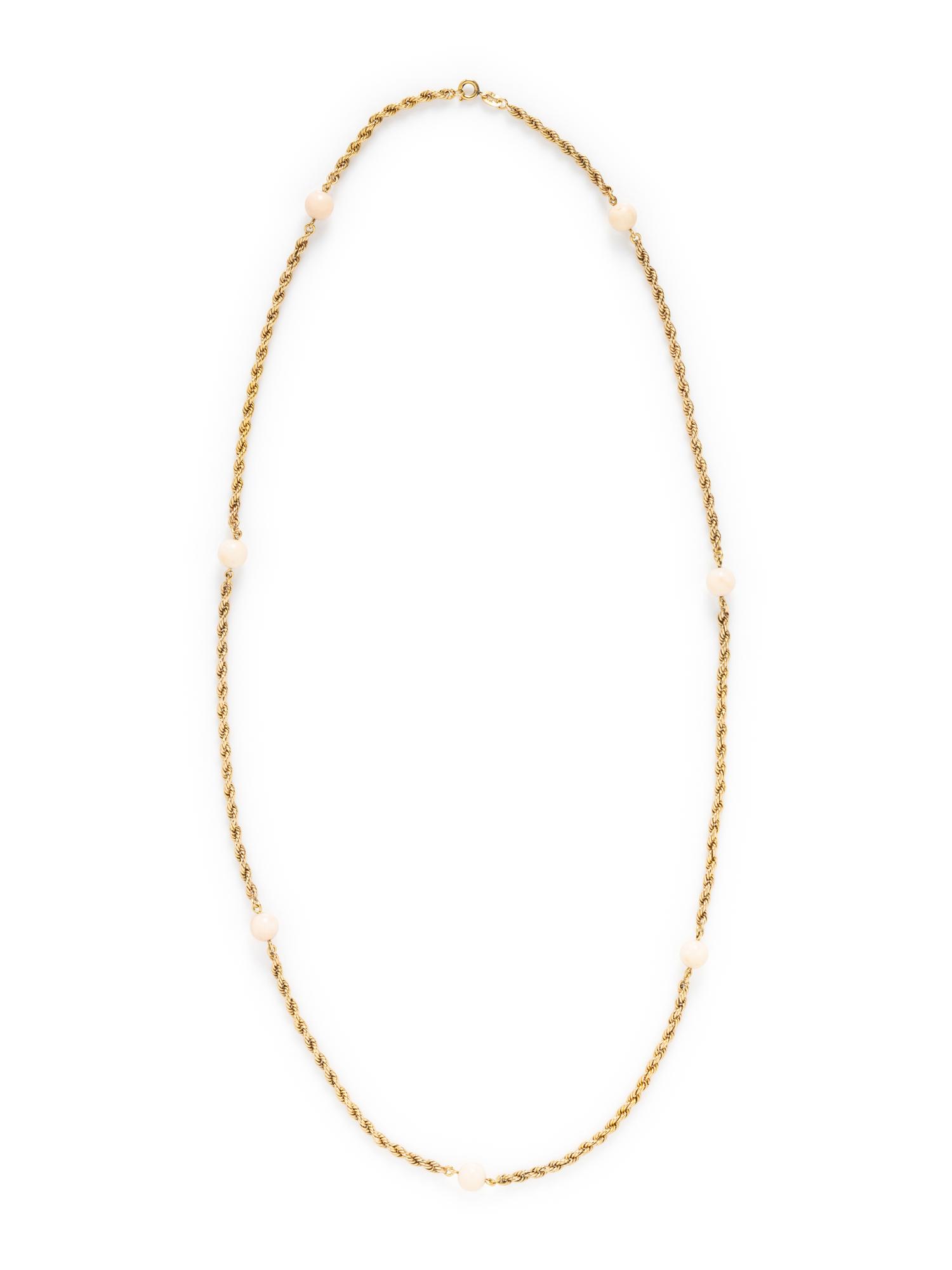 YELLOW GOLD AND ANGEL SKIN CORAL NECKLACE